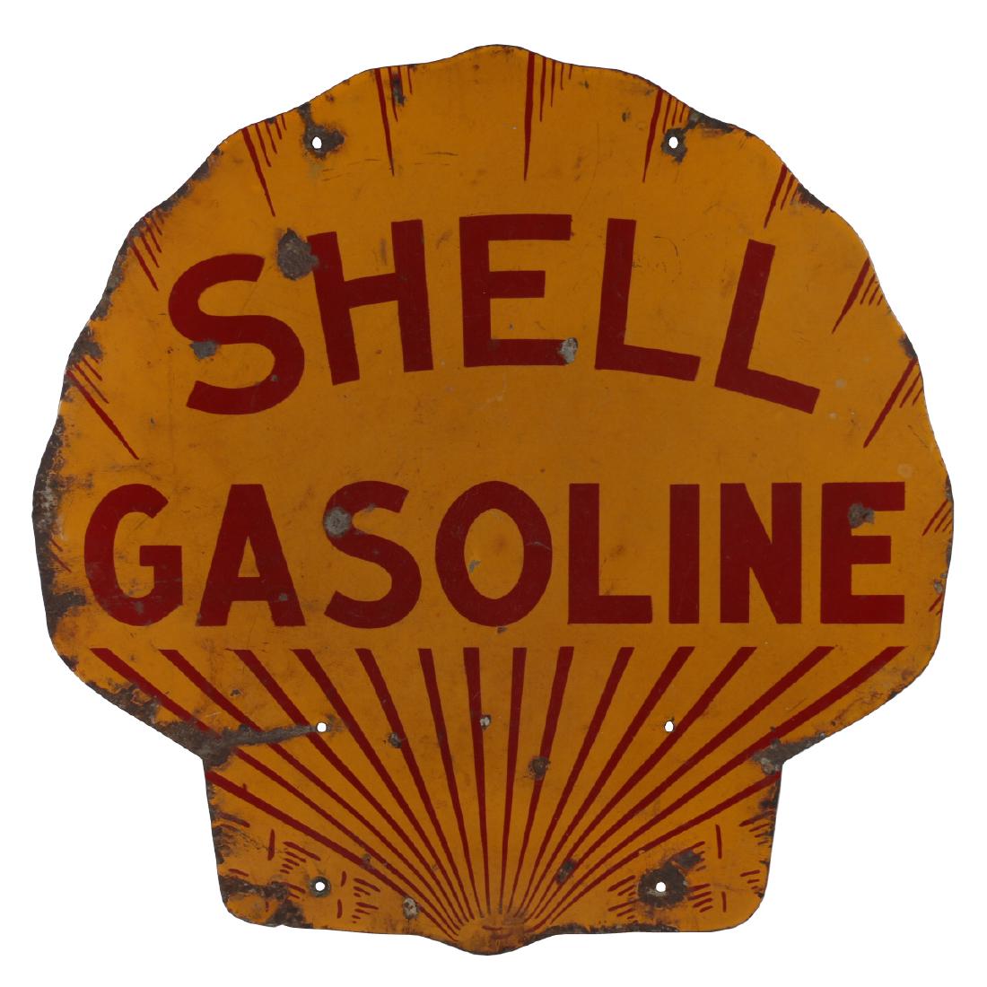 2-Sided 30” Porcelain Clam Shell Gasoline Sign (1 of 3)