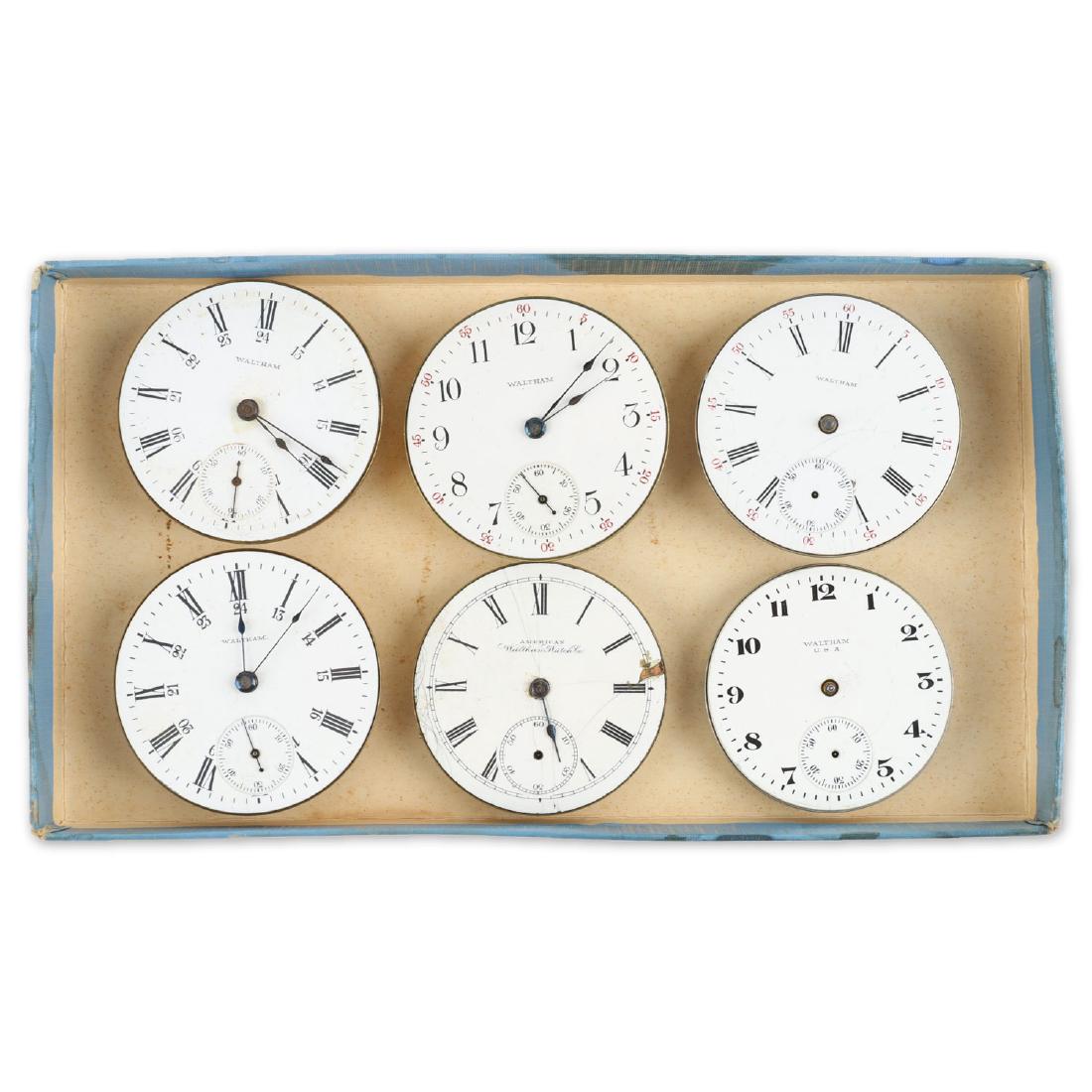 Six (6) 18S Waltham Pocket Watch Movement Assemblies (1 of 7)