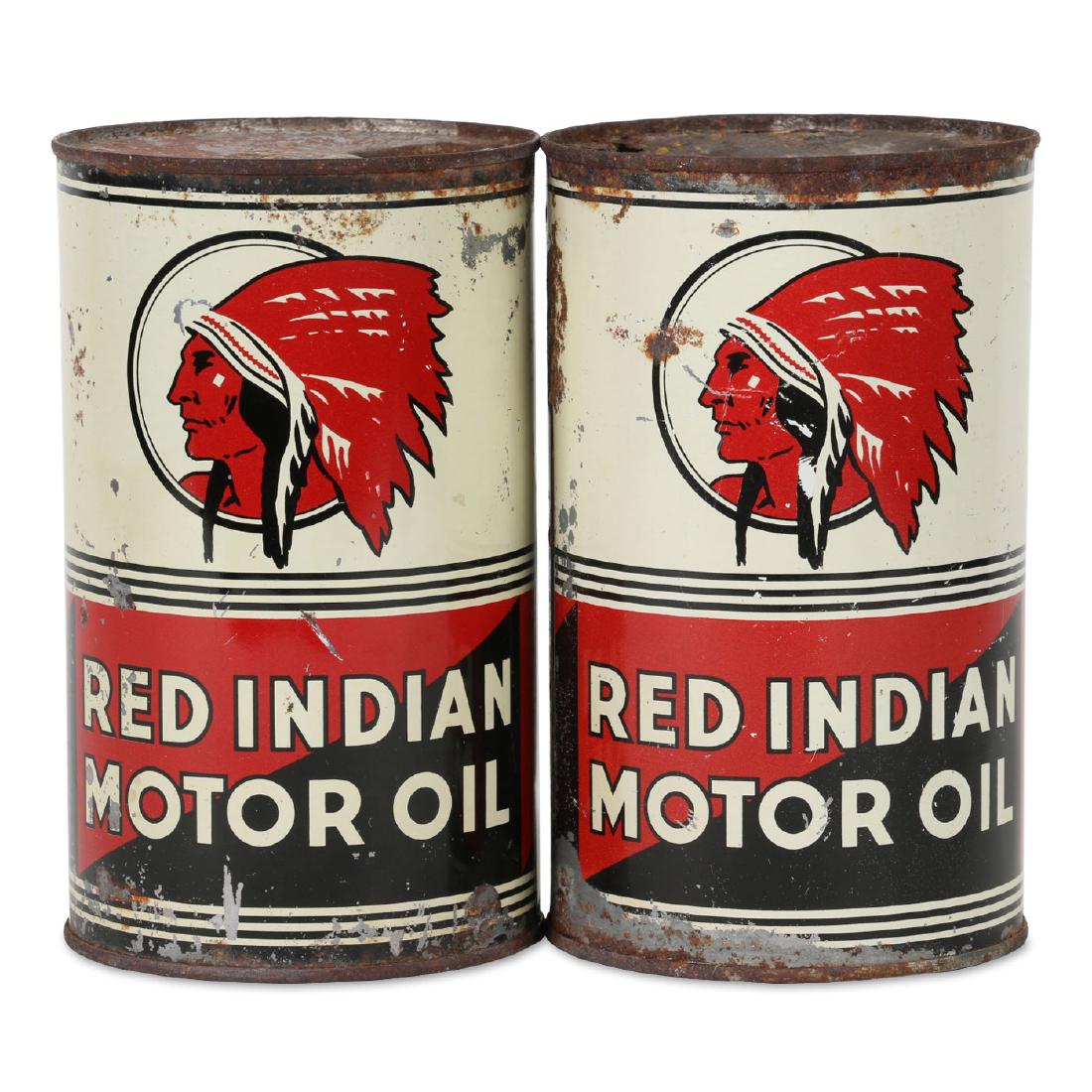 Two (2) 1 Imp. Quart Red Indian Motor Oil Cans (1 of 5)