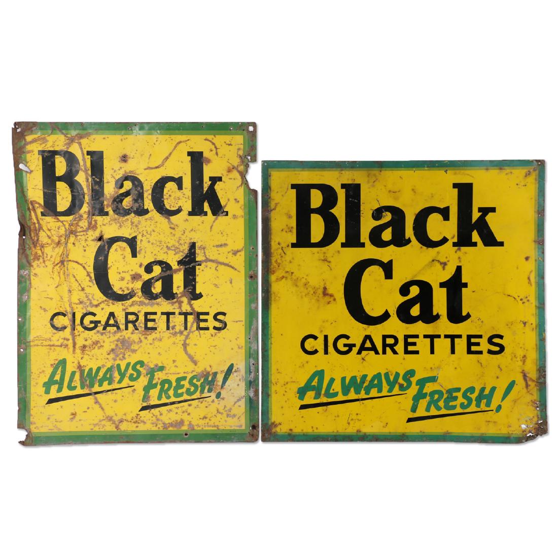 Two (2) Tin Litho Black Cat Cigarettes Signs (1 of 5)