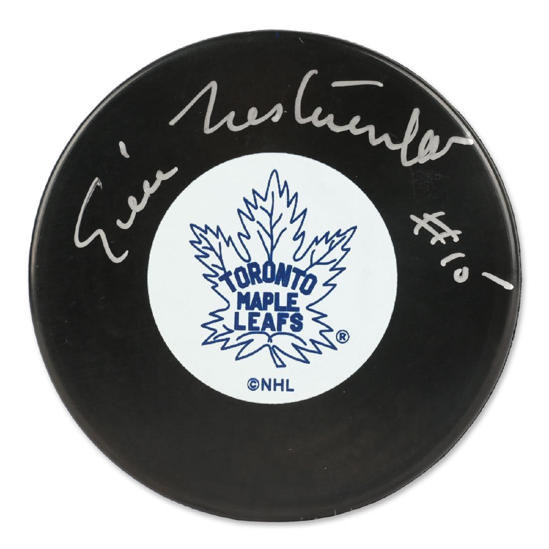 Eric Nesterenko Signed Hockey Puck w/COA: Toronto Maple Leafs