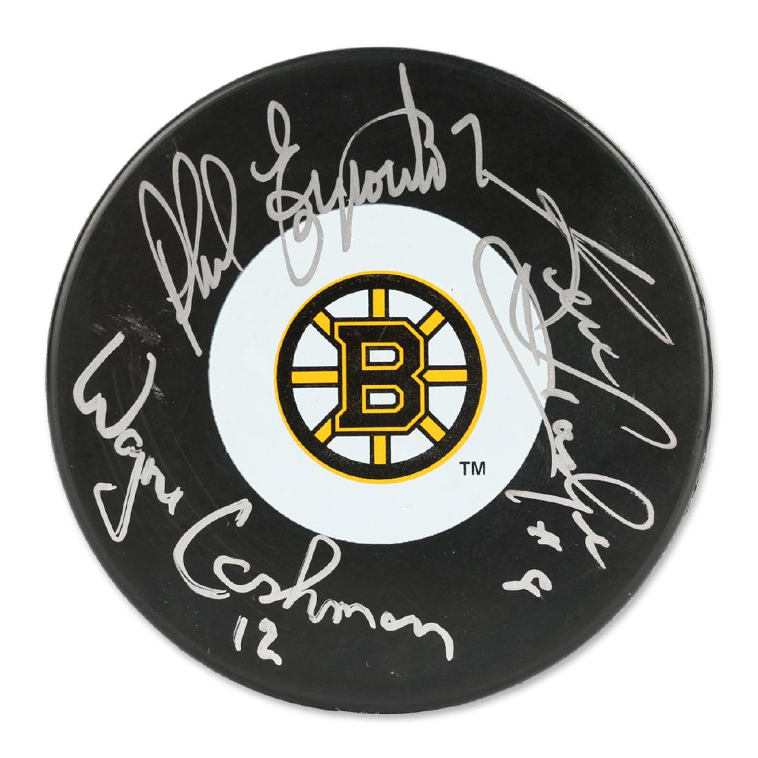 Boston Bruins Signed Hockey Puck w/COA: Wayne Cashman, Phil Esposito, Ken Hodge