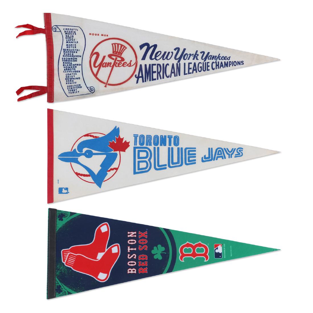 Yankees, Blue Jays & Red Sox Pennants: AMERICAN LEAGUE CHAMPIONS" Approx. 29" x 11