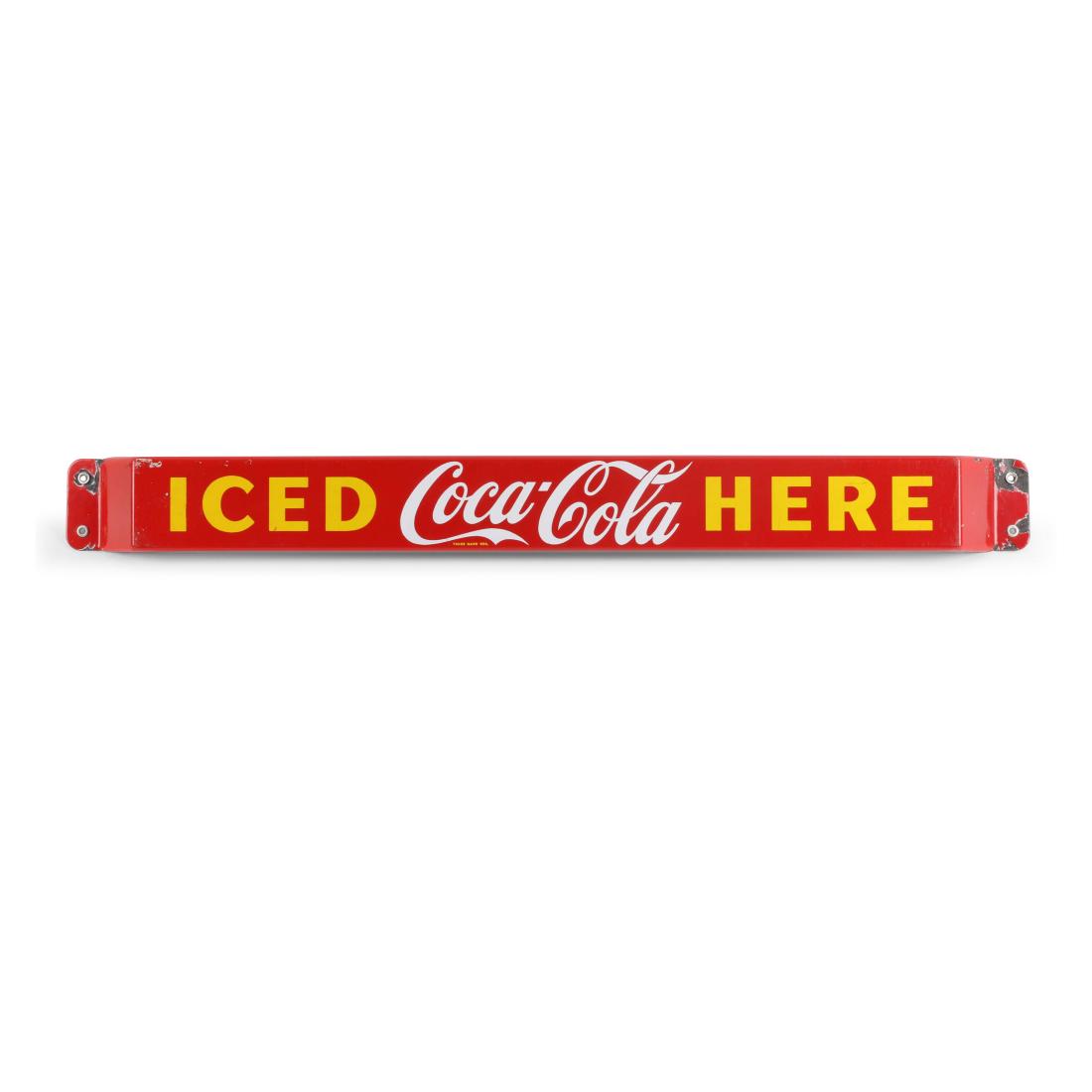 Coca-Cola Porcelain Push bar: Canadian. 1958 "MADE IN CANADA 1958 P.&M.". 31.5" x 3" x 1.5". Very Good. Minor chips isolated to the outer edges of the mounting flanges. Excellent gloss. 200-300