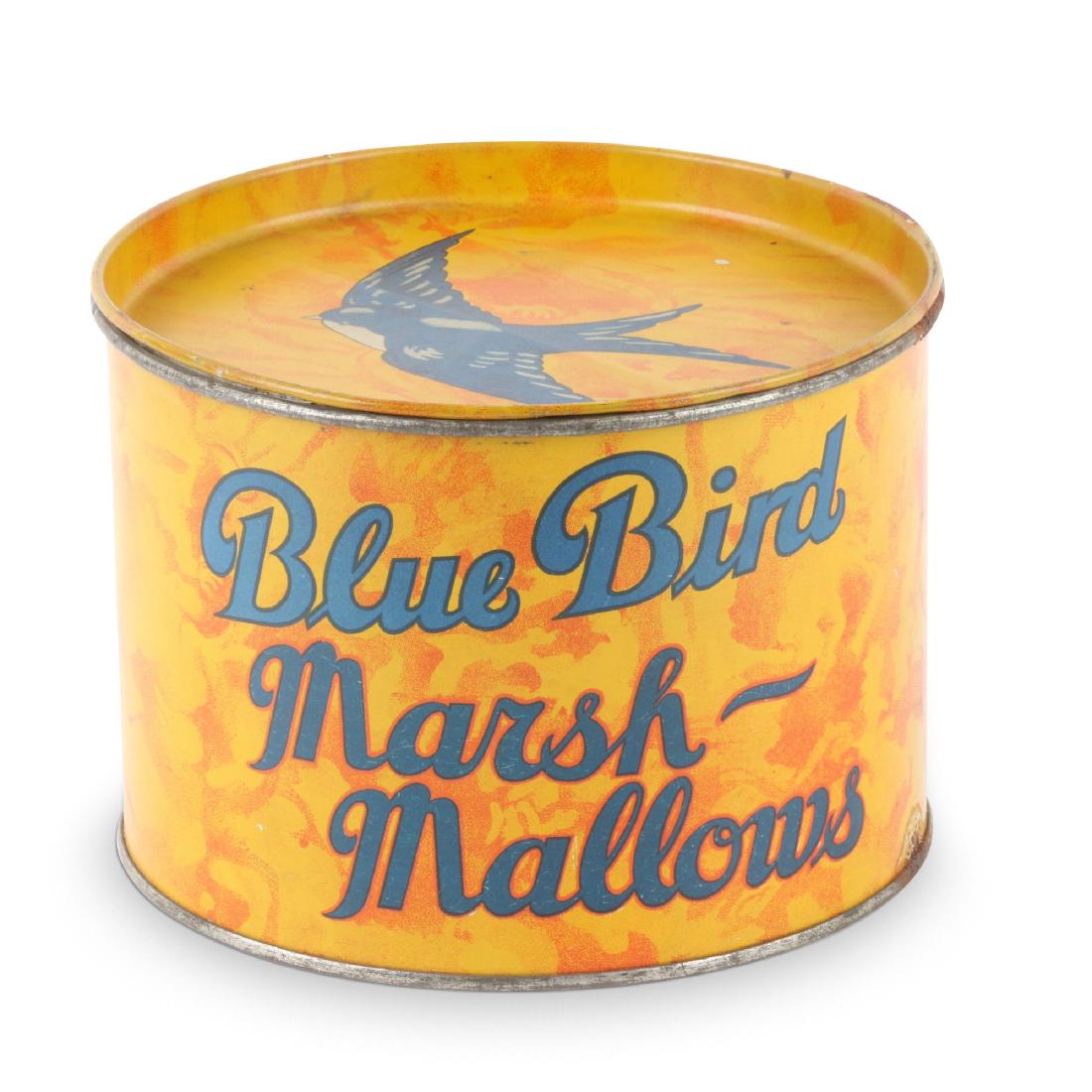 Horne Marshmallow Tin: Canadian. 1930s. Marked, "The Whittall Can Co. Ltd. for Harry Horne Co. Ltd., Toronto". 6.25" x 6.25" x 4.5". Good. Retains correct lithographed lid. One small blemish, lower edge. 50-100