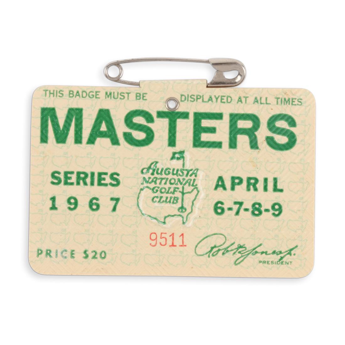 1967 Masters Golf Pass: American. 2" x 3" Excellent. No cracks. 100-200
