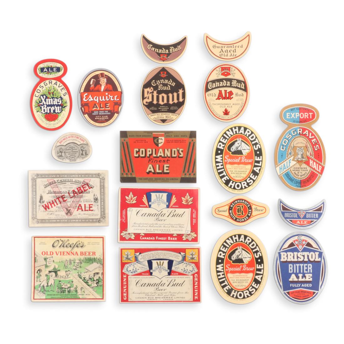 Toronto Beer Labels: 3.25" to 4.75". Very Good. Minor wear, cockling. 50-75