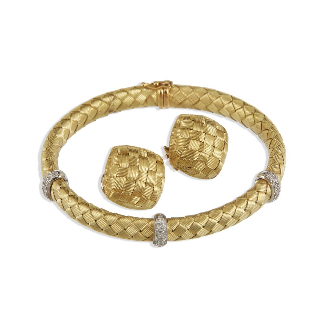 A Roberto Coin 18K Woven Bracelet & Earrings Set (1 of 11)