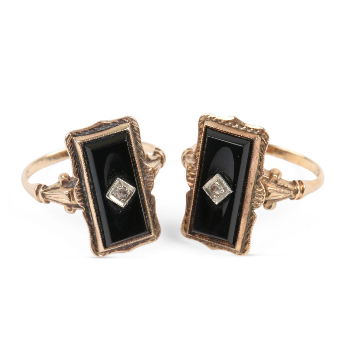 A Pair, 10K Gold & Onyx Rings (1 of 8)
