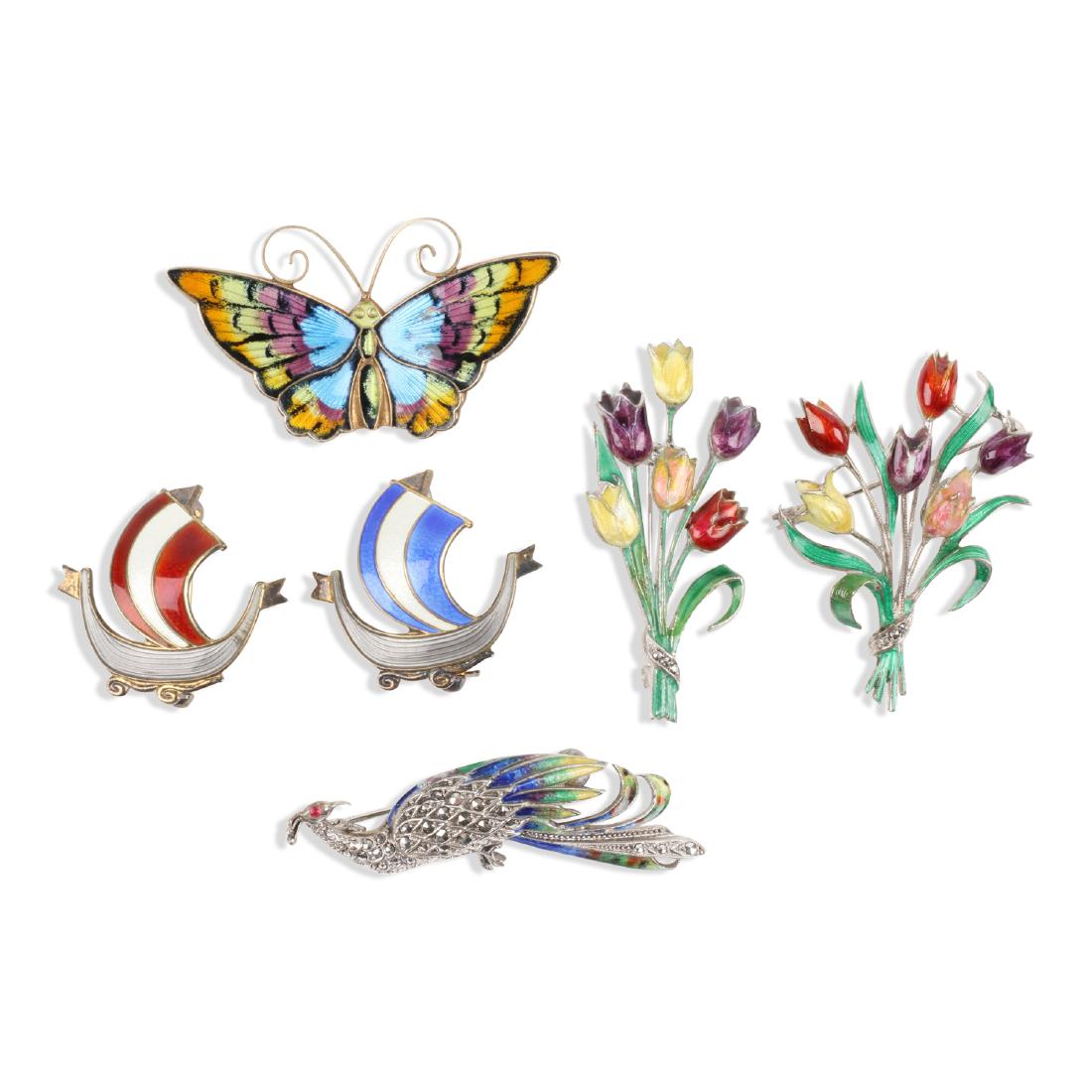 Assorted Enameled Sterling Silver Brooches (1 of 10)
