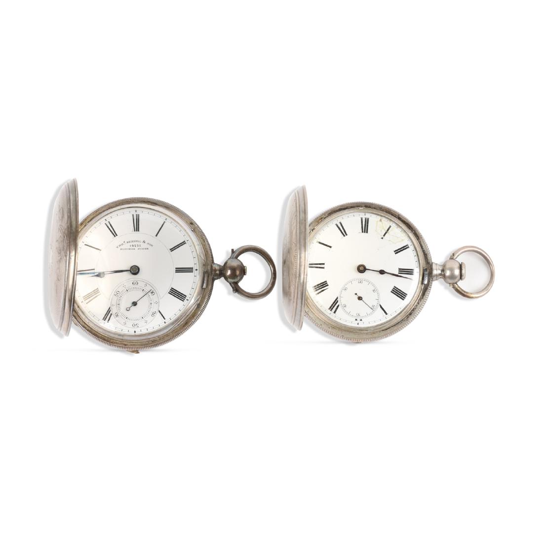 English, Sterling Silver Pocket Watches: QUANTITY: 2. CASE MATERIAL: Sterling Silver. SIZE: 14 Size, 16 Size. GROSS WEIGHT: 176.5g. EST. $100-200. DISCLOSURE: Watches were running at time of photography unless otherwise stated. Service histo