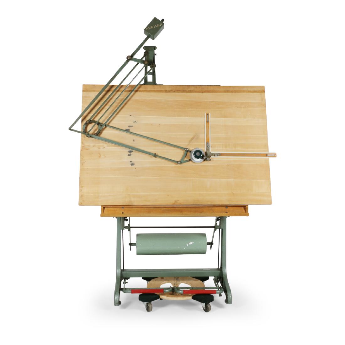 A. Nestler Mechanical Architect's Table: Belgian. Circa 1910. Albert Nestler. A precision Belgian-labeled drafting table. 63" x 87" x 30". Original, functioning. 600-900.