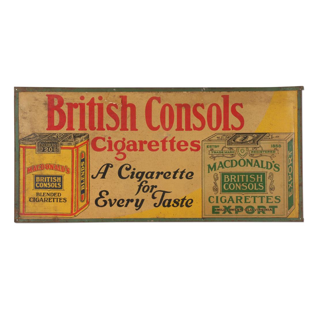 British Consols Cigarettes Cardboard Litho Sign (1 of 5)