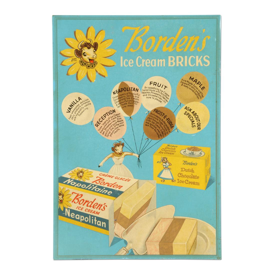 Rare Borden's Ice Cream Tin Litho Sign (1 of 5)