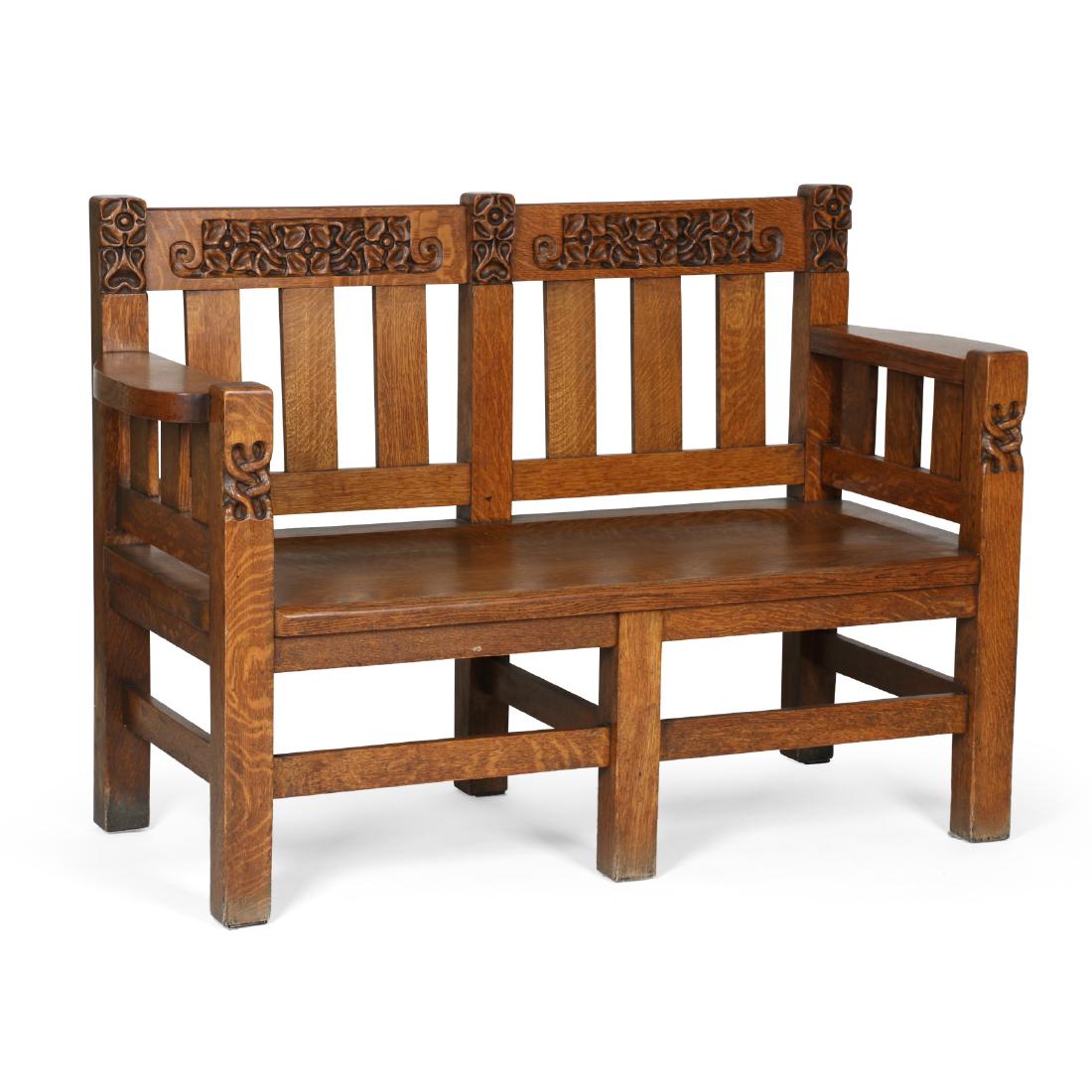Heavily Carved Mission Oak Bench Jun 08 2019 Miller Miller