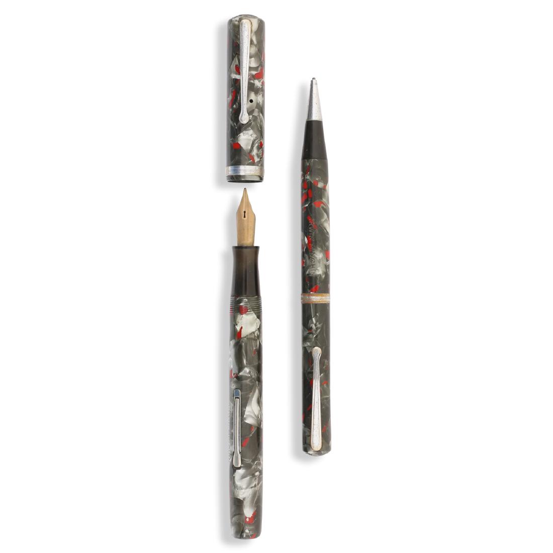 Waterman's 94 Fountain Pen Set: Two (2). Fountain pen and mechanical pencil. Each piece inscribed on barrel.