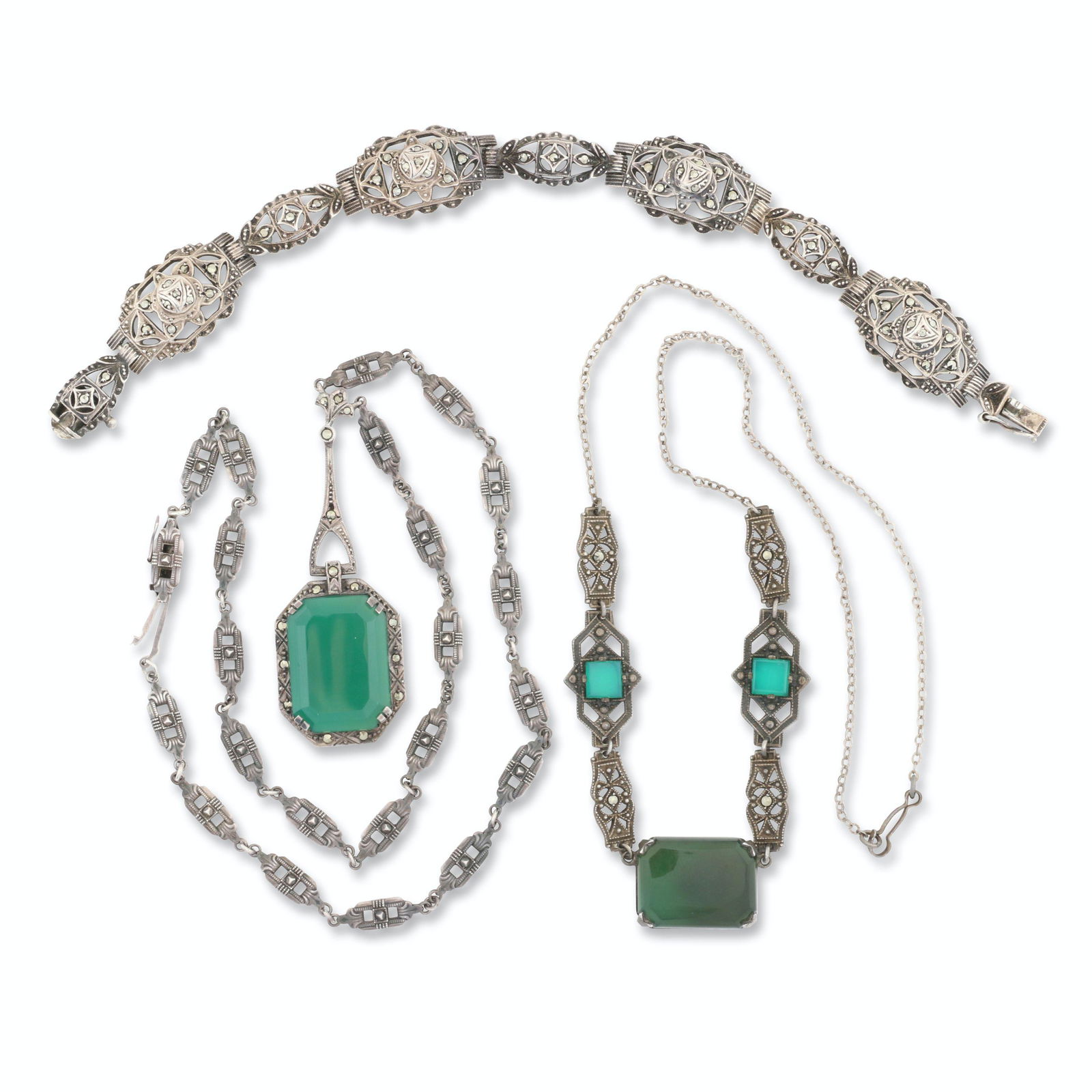 Art Deco Sterling Silver & Nephrite Necklaces & (1 of 7)