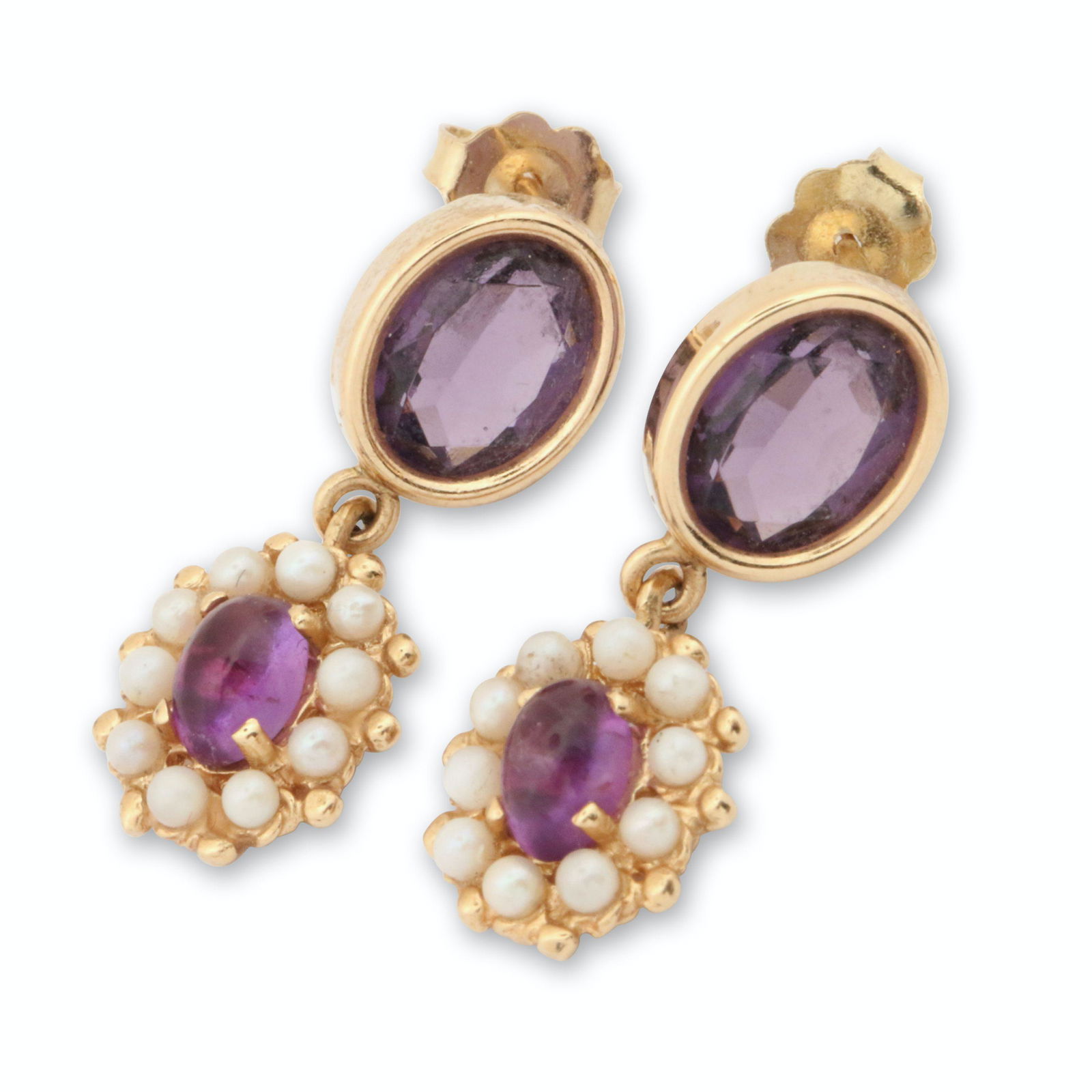14K Gold, Seed Pearl & Amethyst Drop Earrings (1 of 5)