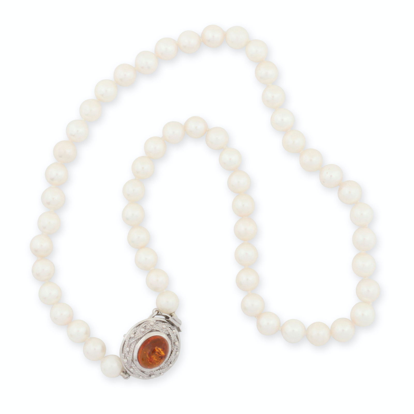 Cultured Pearl Necklace & Amber Clasp (1 of 6)