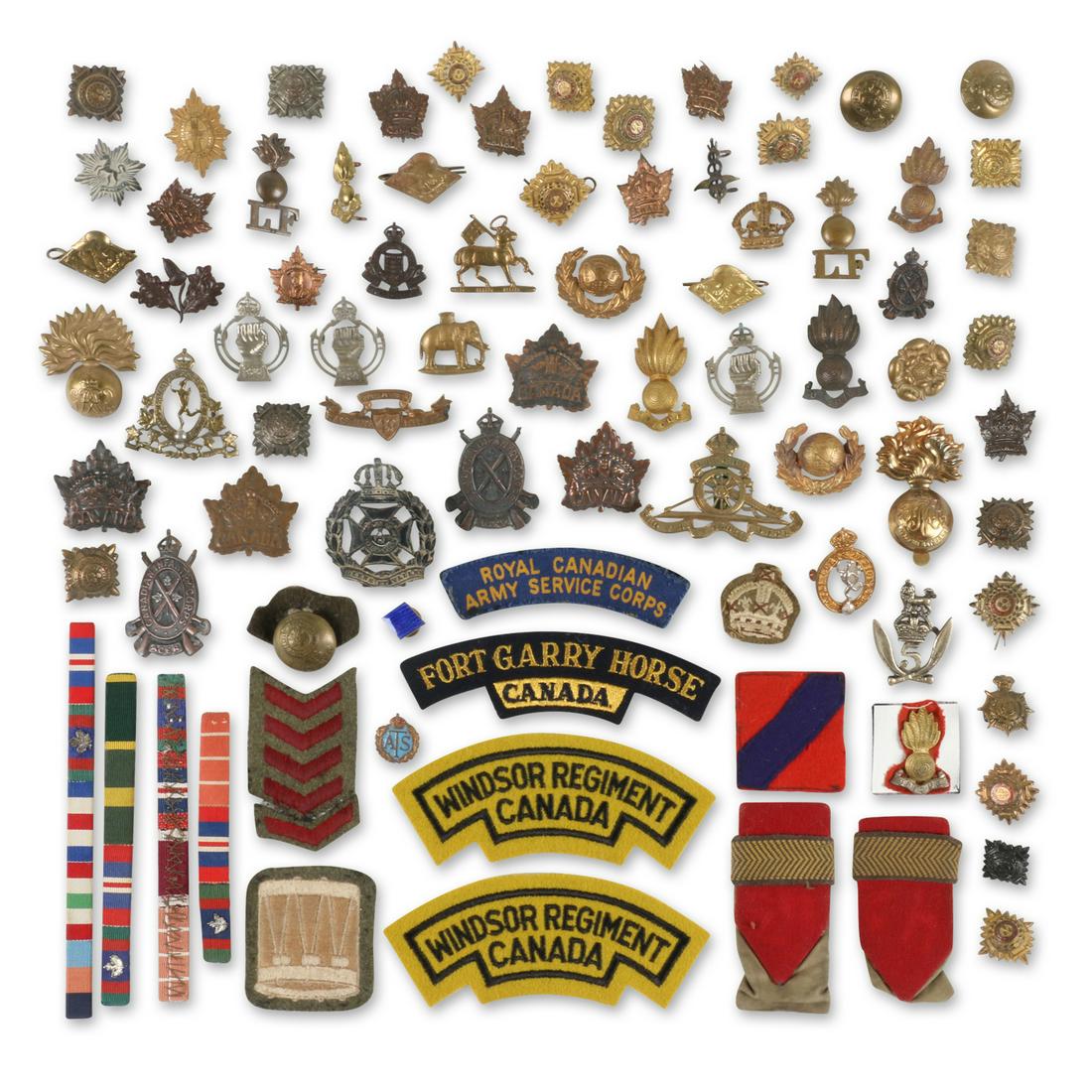 WWI to Post WWII Buttons, Badges, Pins: Intact collection including WWI to post-WWII buttons, badges, pins.