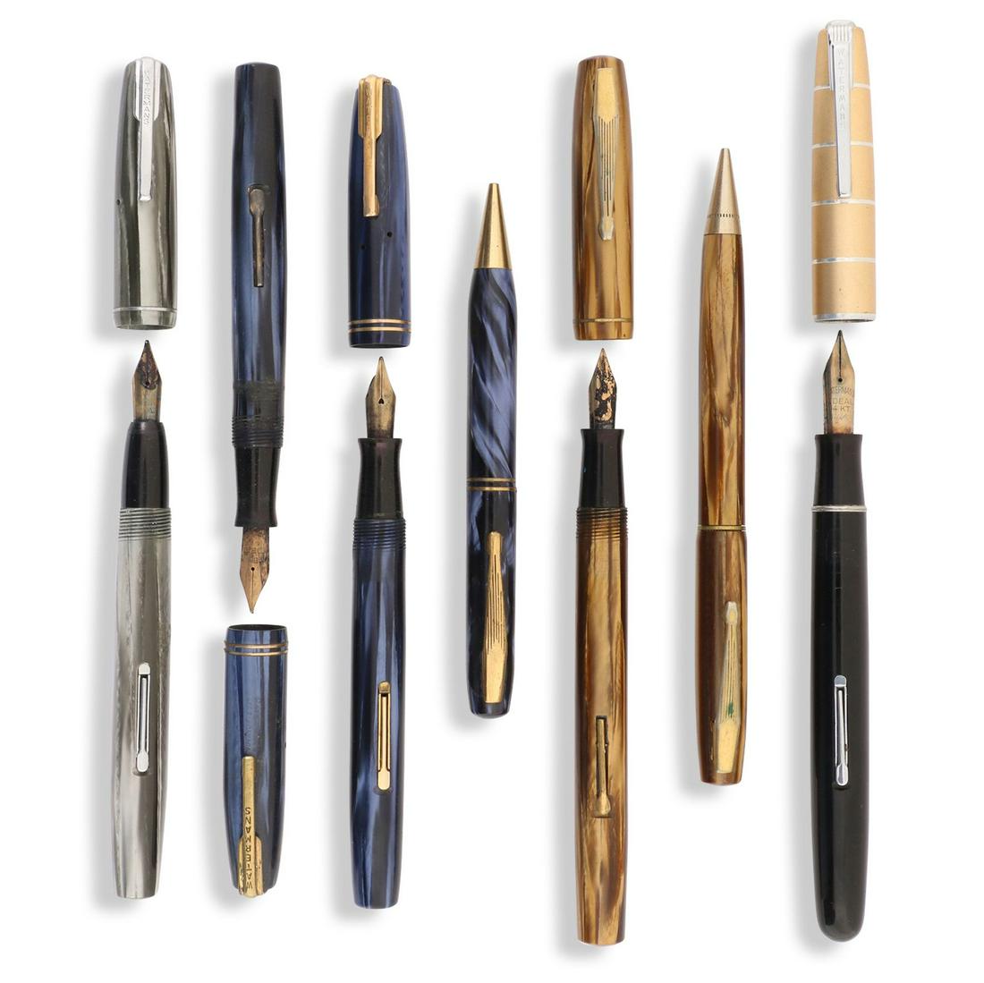 Waterman's Fountain Pens: Seven (7). 5 fountain pens and 2 mechanical pencils. Assorted models.