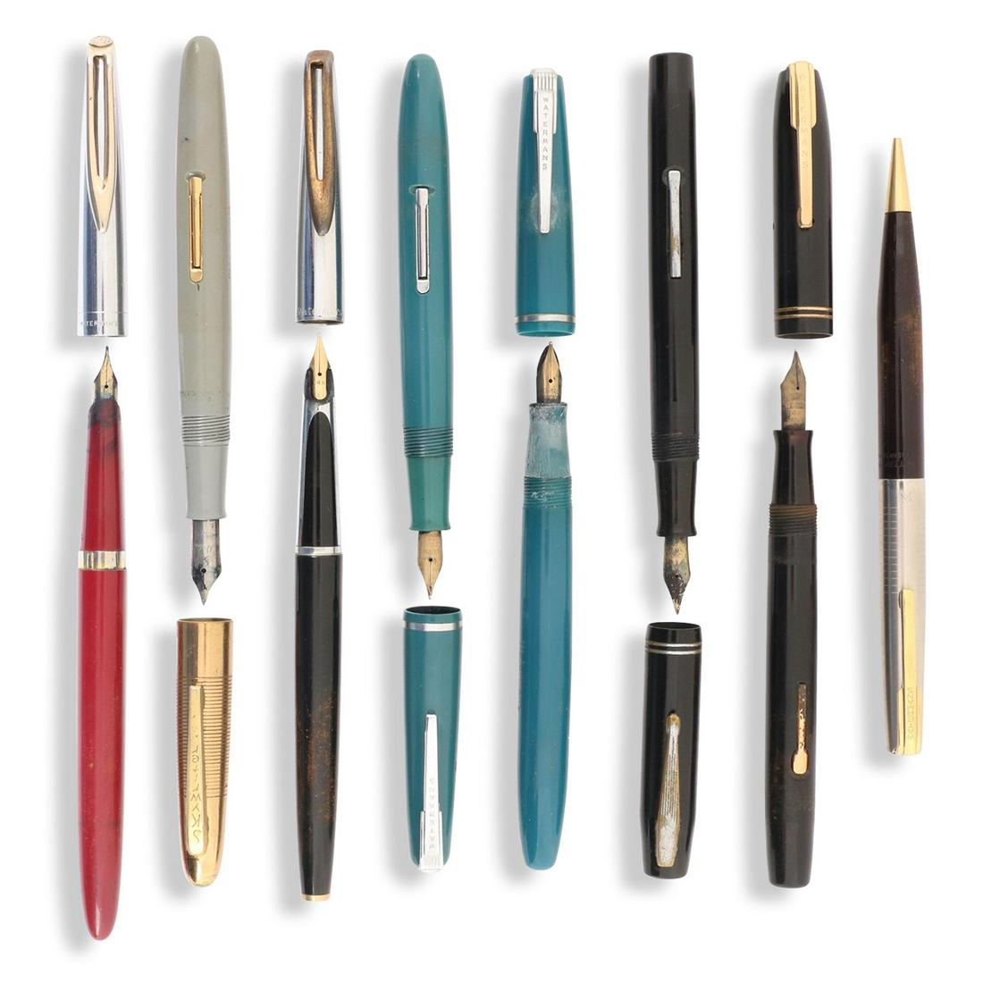 Waterman's Fountain Pens: Eight (8). 7 fountain pens and 1 mechanical pencil. Assorted models.