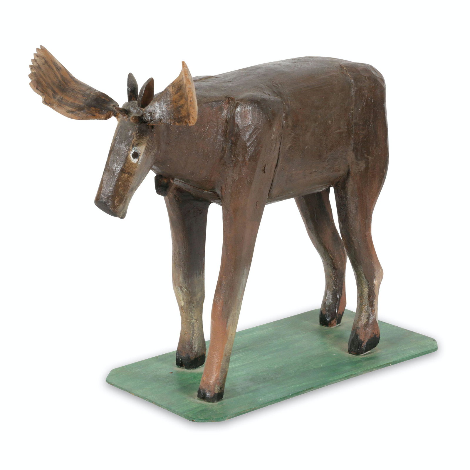 Moose Folk Art Carving: Canadian. 1960s. Wood. Original polychrome paint. 12.5" (h). Jim/Ilona Fleming Collection. $100/200.