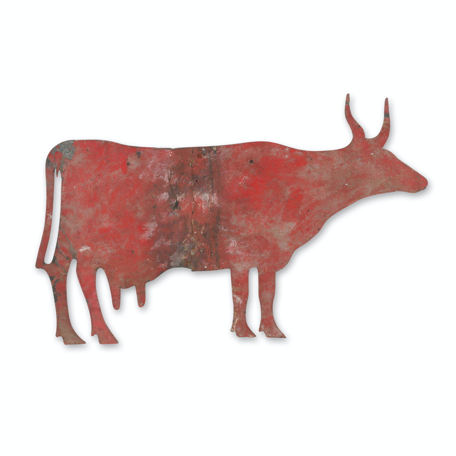 Bull Weathervane: Canadian. 1st quarter 20th C. Metal. Originally obtained from a Don Colling Auction in 1970s. 24" wide. Jim/Ilona Fleming Collection. $400/600.