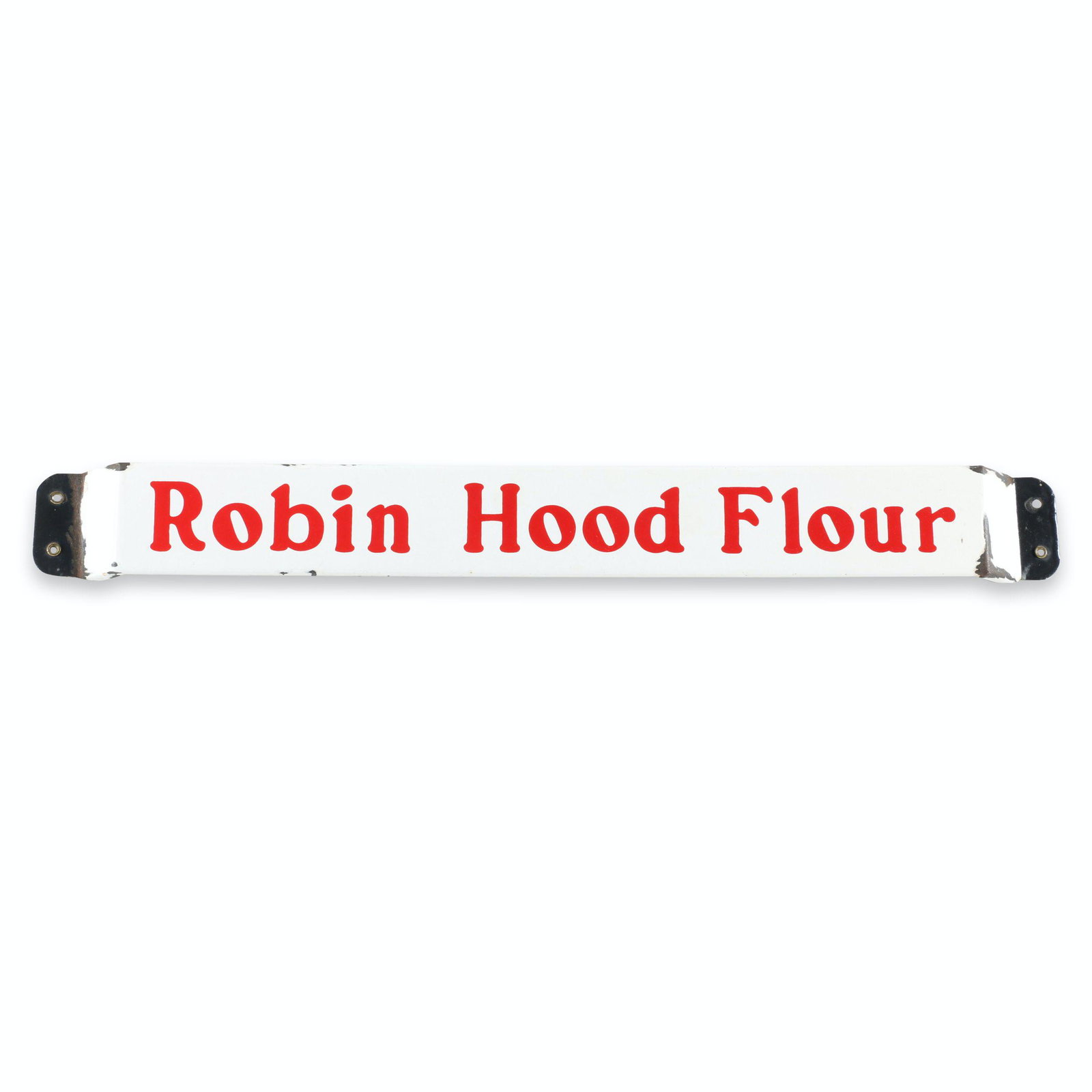 Robin Hood Flour Porcelain Push Bar: Canadian. 1940s. 31.5". $200/300