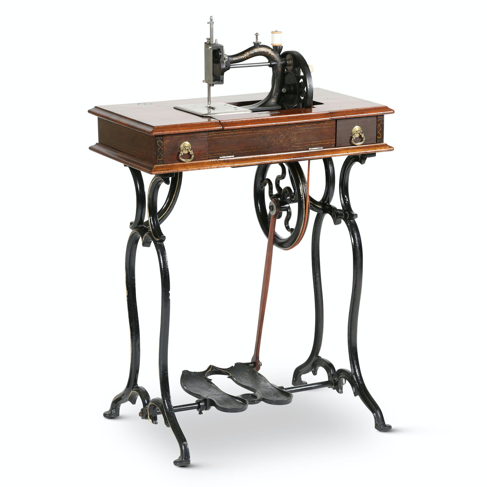 Wanzer Model A Sewing Machine: Canadian. 1860s. 26” x 15” x 37” This Canadian machine was manufactured by R.M. Wanzer & Co. (1859-1890) in Hamilton, ON. The Wanzer A is a lockstitch machine with a boat shuttle; it