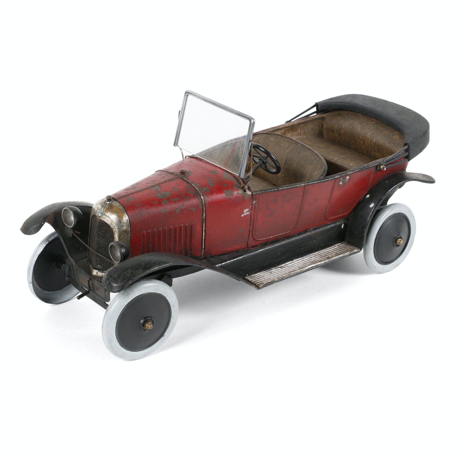 Citroen "Automobile Mecanique" Tin Litho Toy: French. 1930s. Tilting windshield. Marked, "Citroen Automobile Mechanique" underside. 14.5" x 5.5" x 7" (h). Functioning. Professionally restored windshield and wheels. $400/600