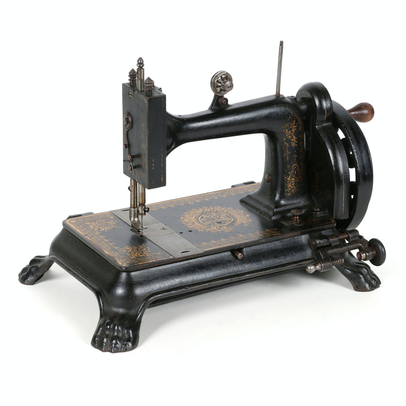 Nelson Sewing Machine: English. 1880s. 15.5” x 9” x 10.75”H This hand crank lock stitch machine was imported by the American Sewing Machine Company, 7 Ludgate Square, London, which was established by E. To