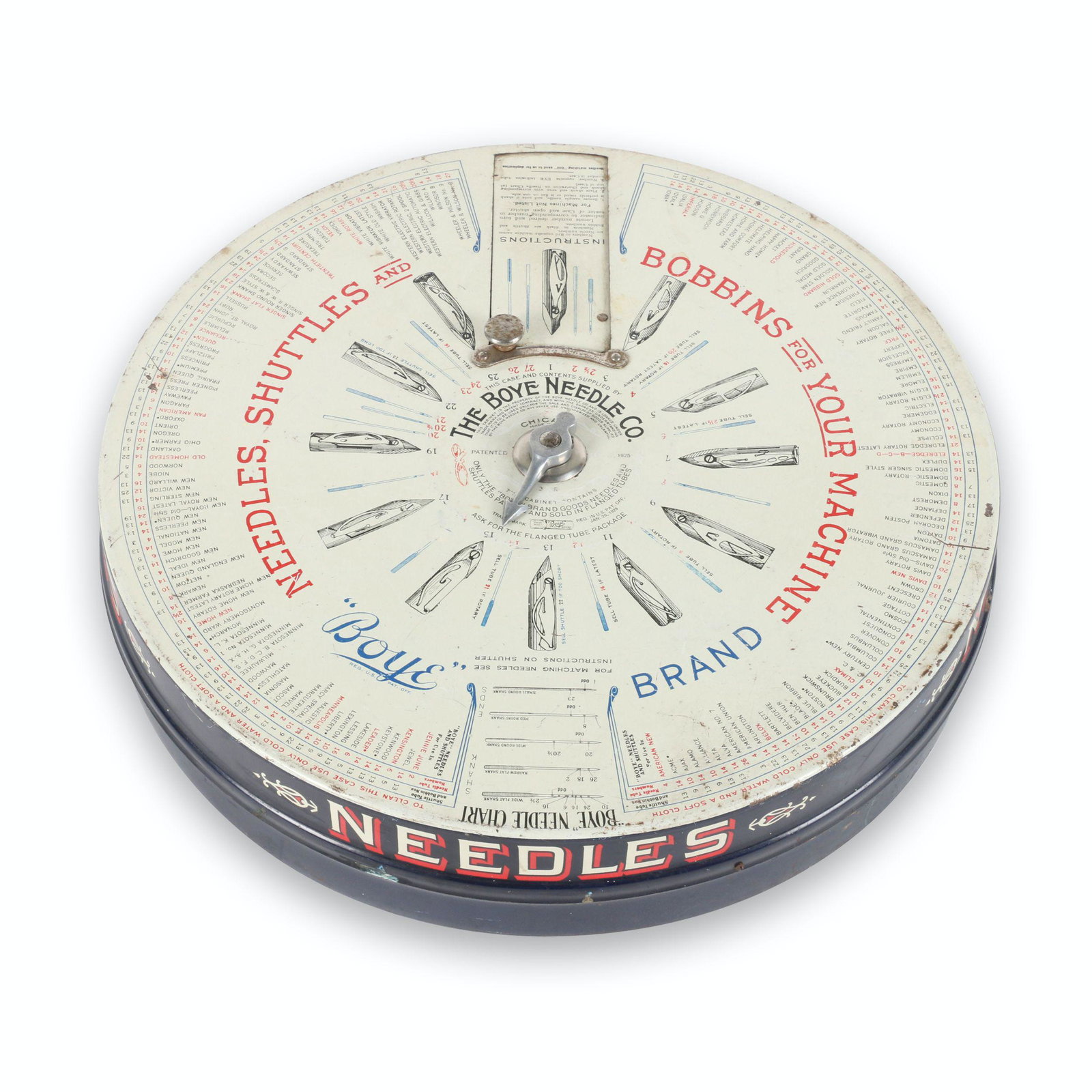 Boye Sewing Machine Needle Case: American. 1910s. 16” x 16” x 3.25”H The Boye Needle case was manufactured by the Boye Needle Company, Chicago, Il. USA beginning in 1906. This dispenser made it easy for anyone to re
