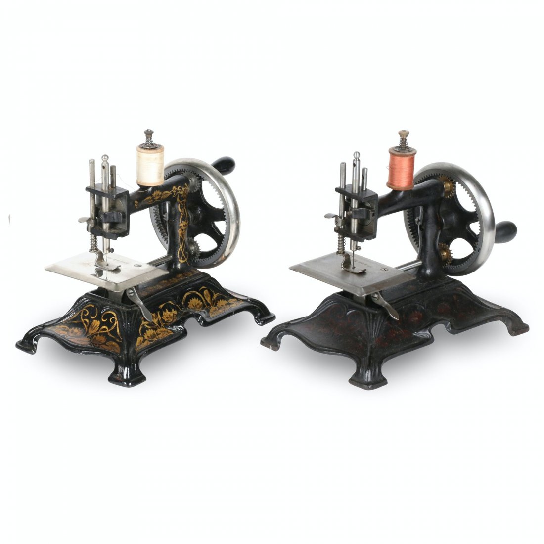 Muller Model #15 Sewing Machines: German. Two (2) MÃœLLER MODEL NO. 15 toy sewing machines measuring 8” x 5” x 7”H each, manufactured by F.W. MÃ¼ller, Berlin, Germany. These sewing machines were made of cast metal, pre WWII.