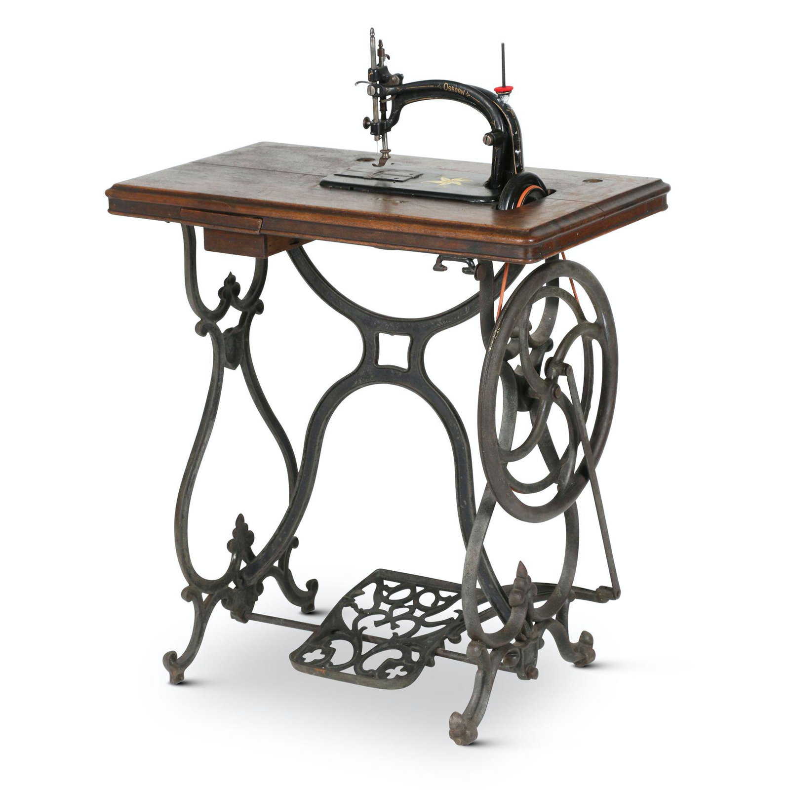 Osborn Treadle Sewing Machine: Canadian. 1870s. 28â€™ x 16” x 36” Made in Canada by the Guelph Sewing Machine Co. (1869-1887). This lockstitch machine won many prizes and testimonials during its heyday as â€œTh