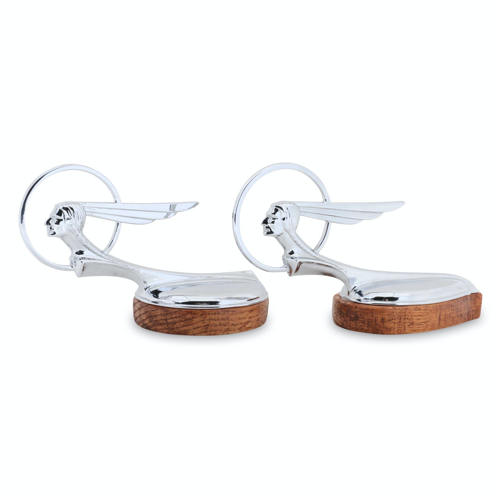 1932 & 1933 Pontiac Hood Ornaments: Two (2). American. 1932, 1933. 4.5" (h) each. Professional re-casts. Chrome is bright and free of pitting and oxidation. $400/600