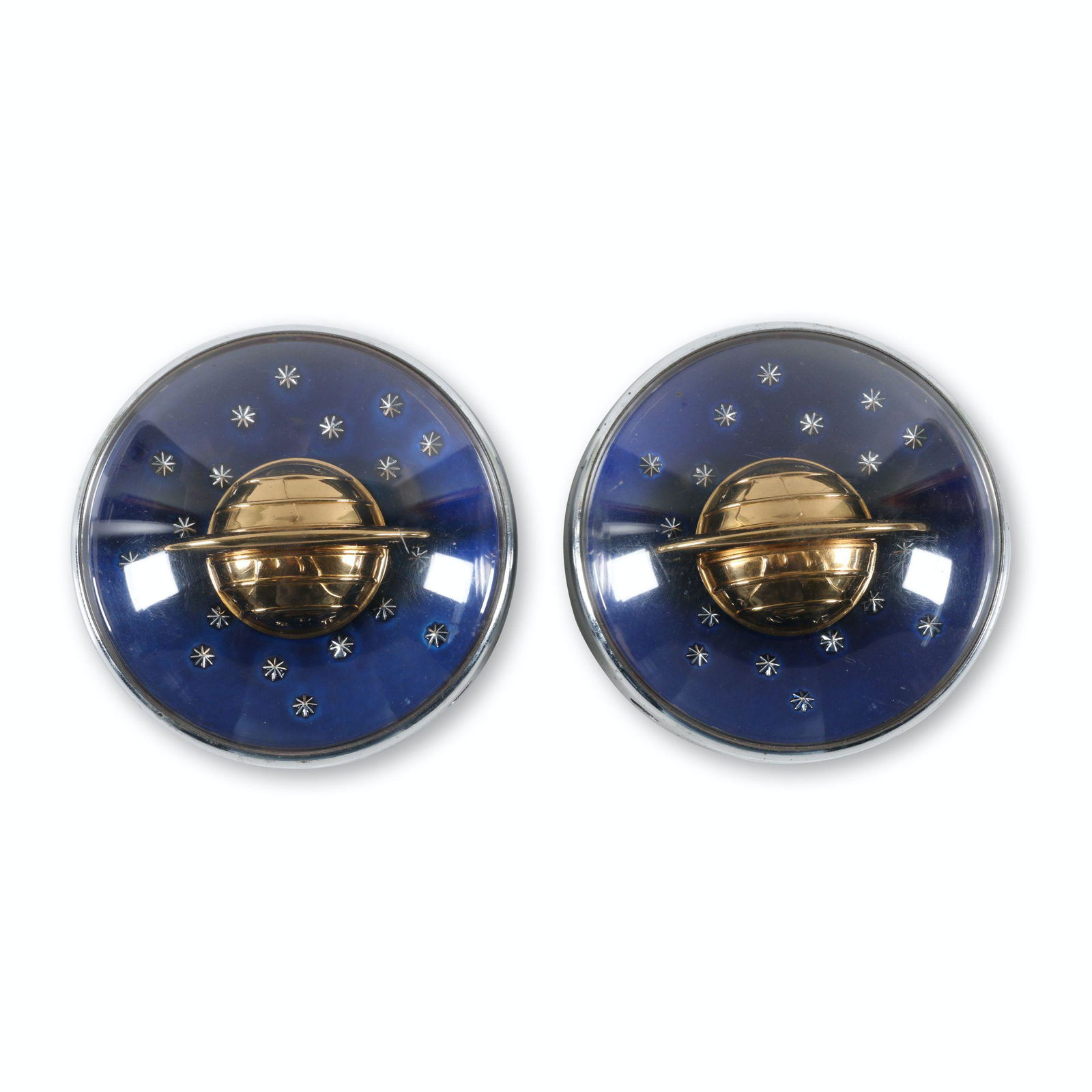 Oldsmobile Steering Wheel Horn Buttons: Two (2). American. 1950s. Marked, "558342 Olds" rear in marker. 3.75" x 1.25". New old stock. $200/300