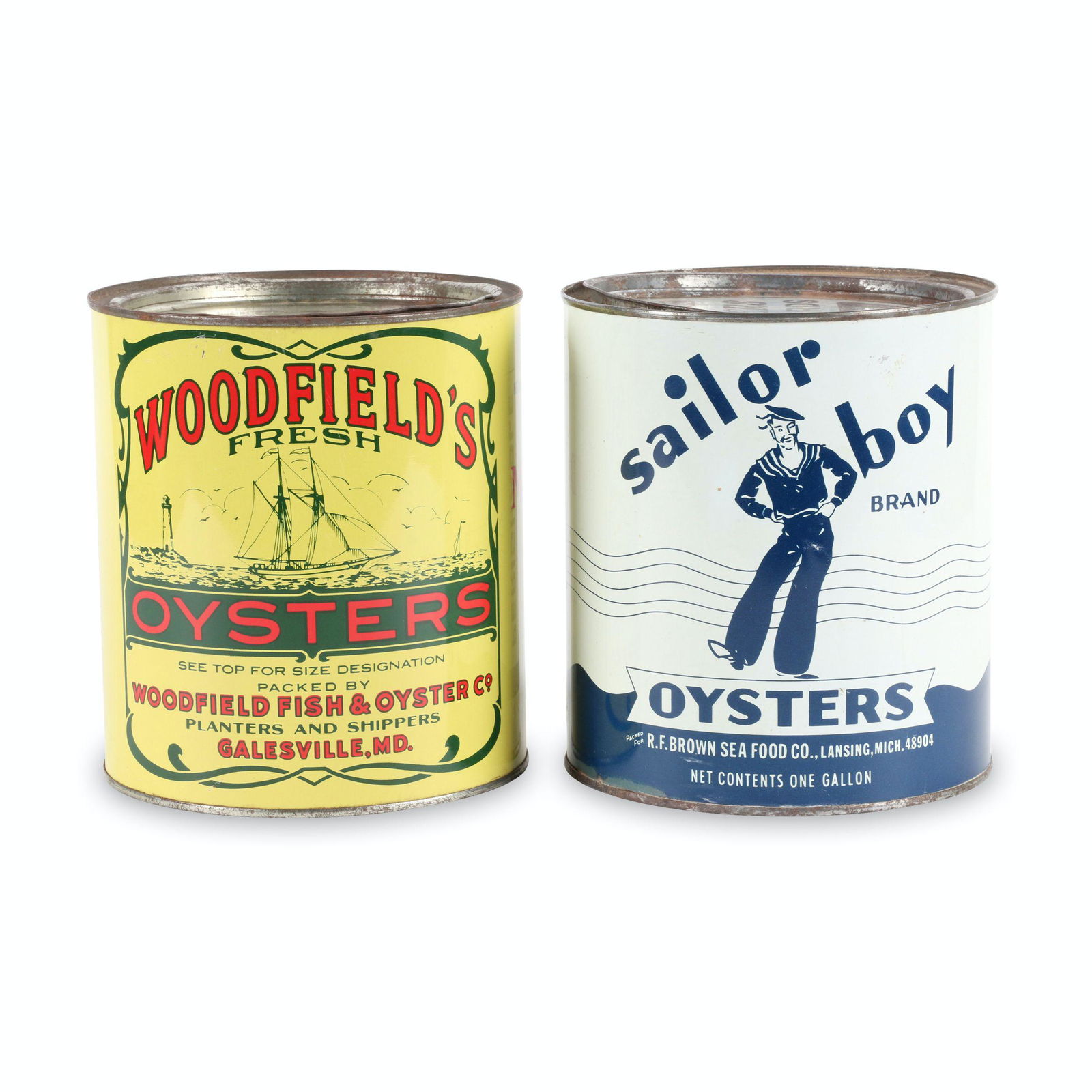 Woodfield's and Sailor Boy 1 Gal Oyster Tins (1 of 7)