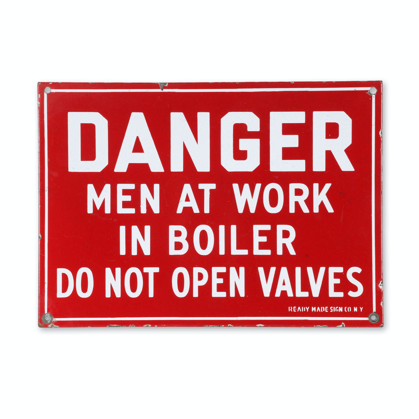 "Men at Work in Boiler" Porcelain Sign (1 of 4)