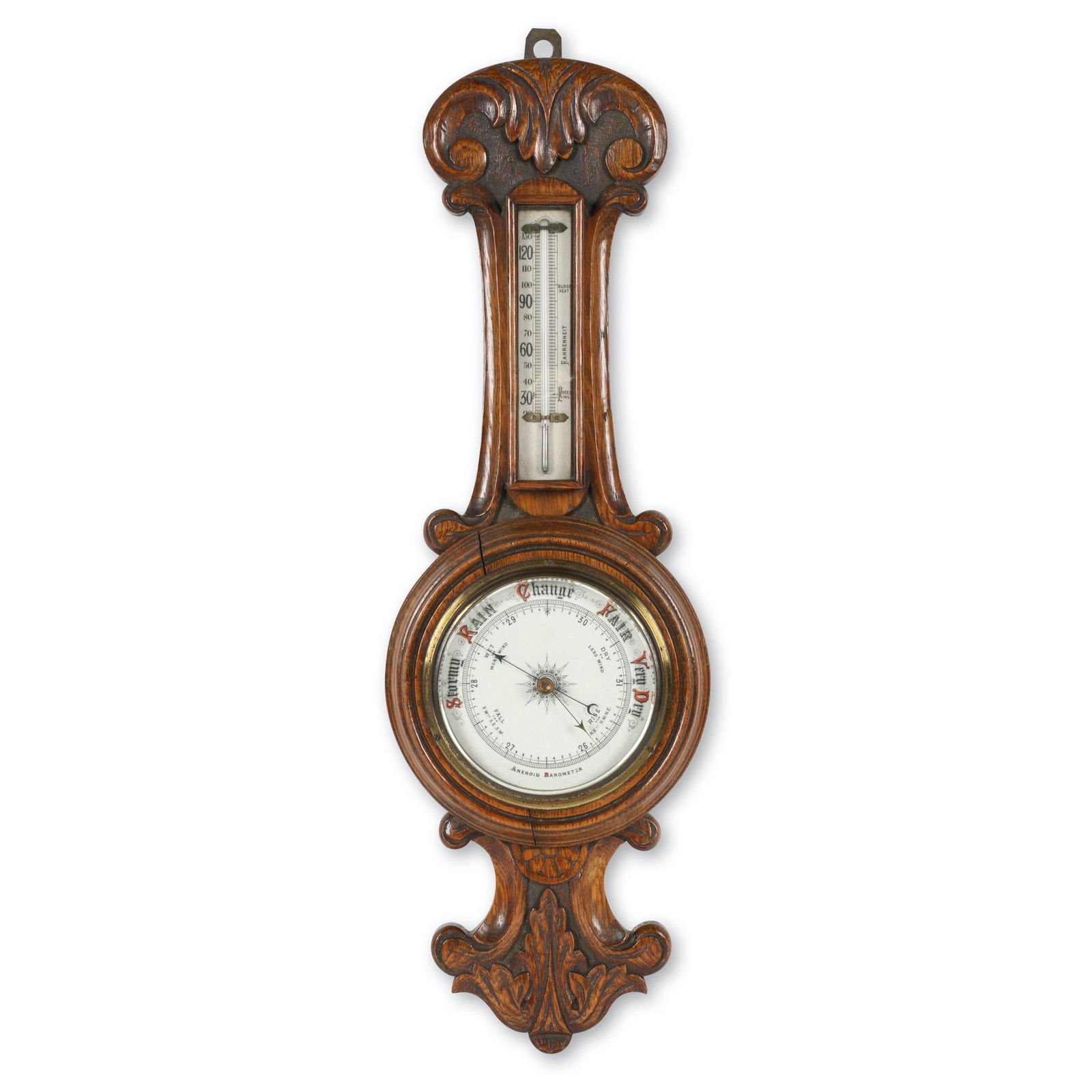 Carved Oak Aneroid Wall Barometer (1 of 6)