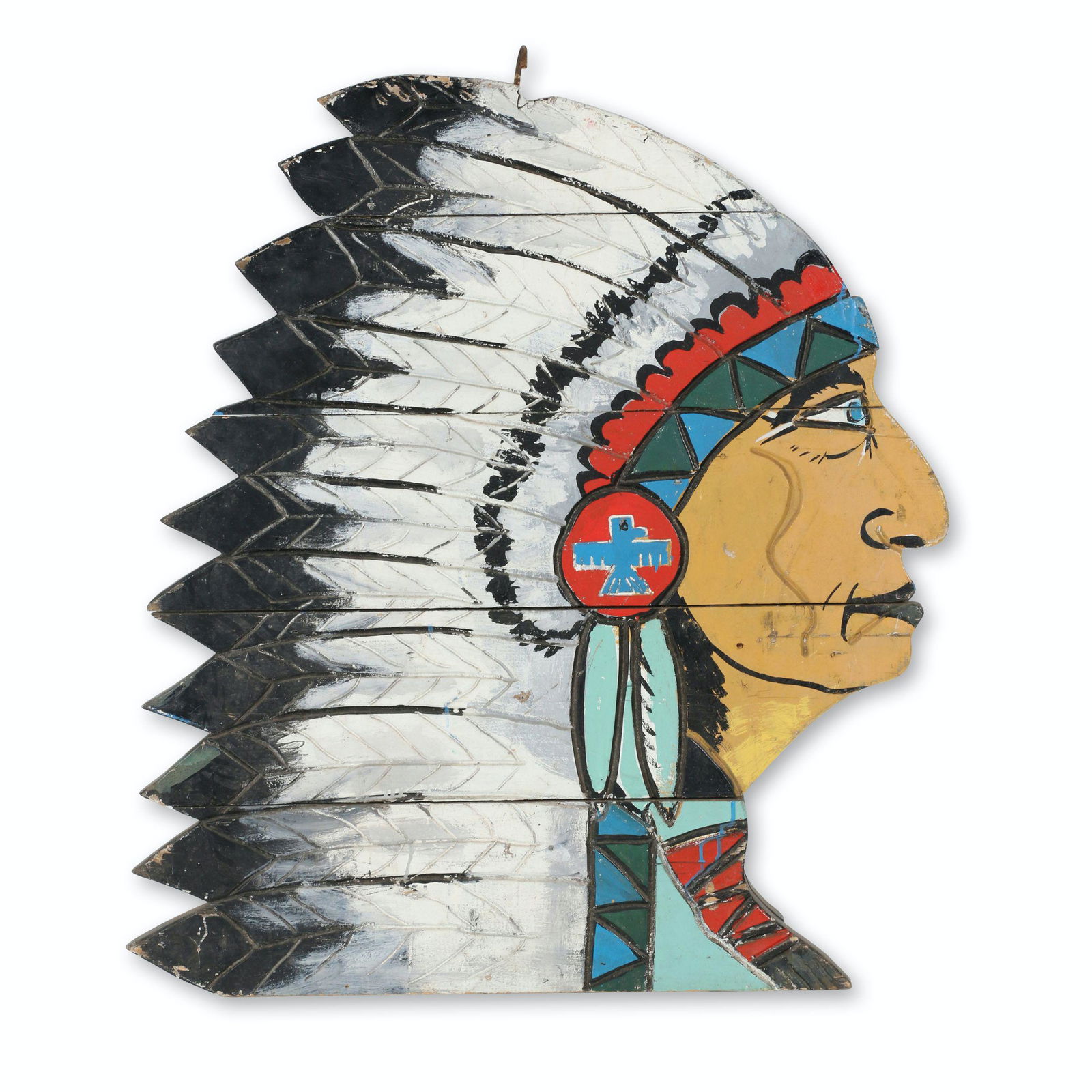 Painted Carved Wood Native Head Sign (1 of 3)