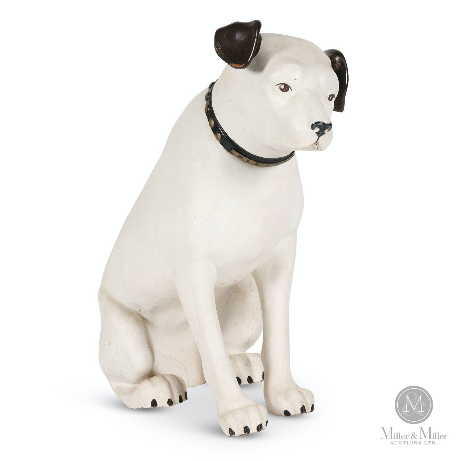 Monumental Victor Nipper Store Display Statue: American. 1940s. Collar incised, "Nipper". 13.5 x 20 x 32" (h). Jack Winkler collection.