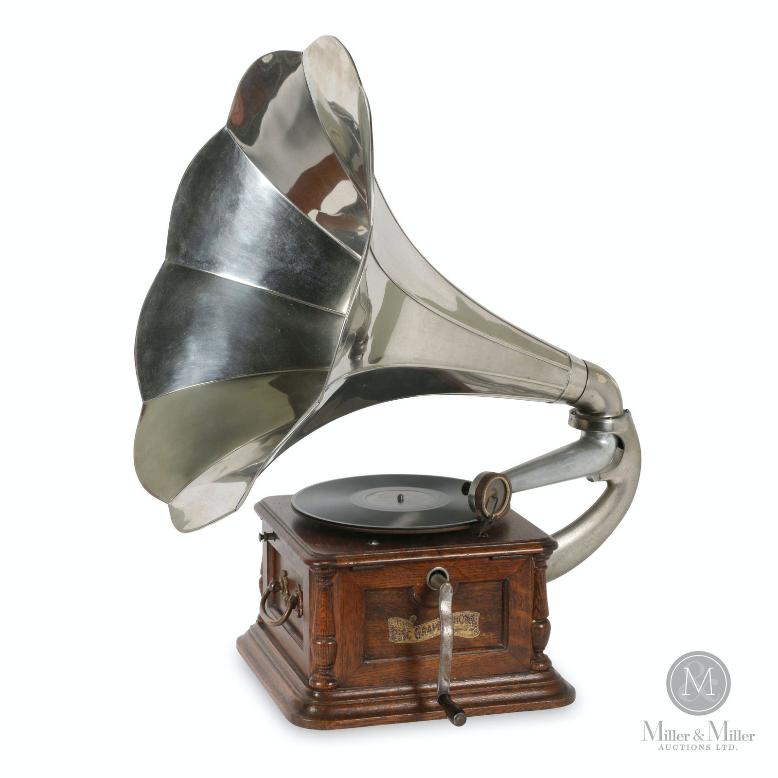 Columbia "AH" 3rd Variation Phonograph: American. 1907. Includes a 78 RPM record. Case labelled, "The Disc Graphophone". 28 x 23 x 21"; Horn 23 x 21". Ken Vinen collection.