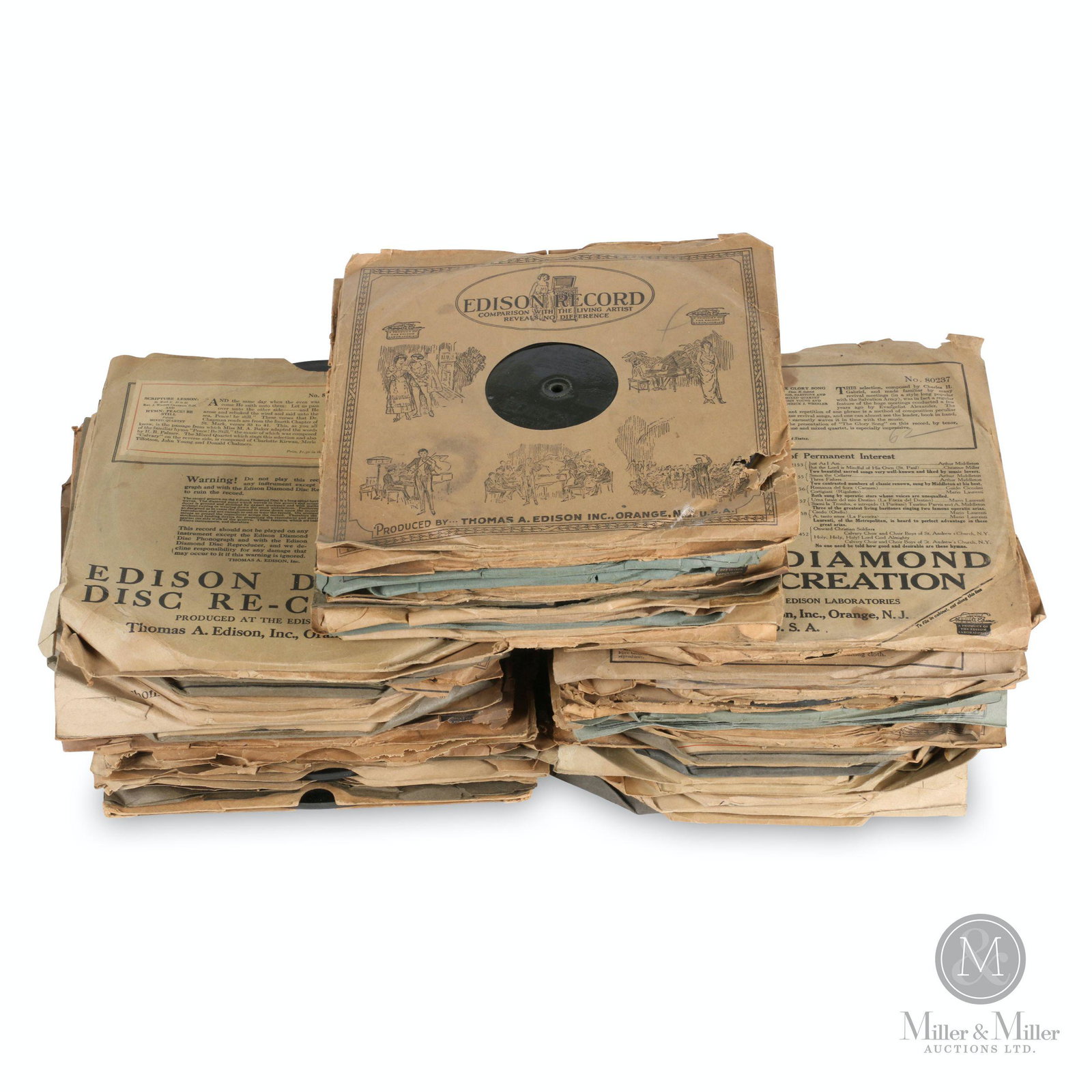 Assortment, Edison Diamond Disc Records: 60 (Sixty). American. 1920s. 10" dia. Sleeves brittle, torn. Ken Vinen collection.