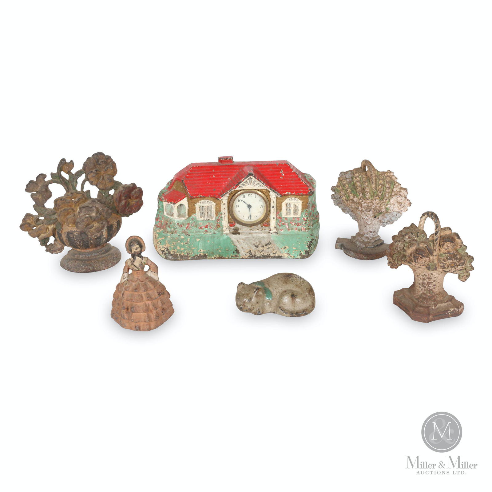 Lot of Cast Iron Doorstops and Clock (1 of 8)