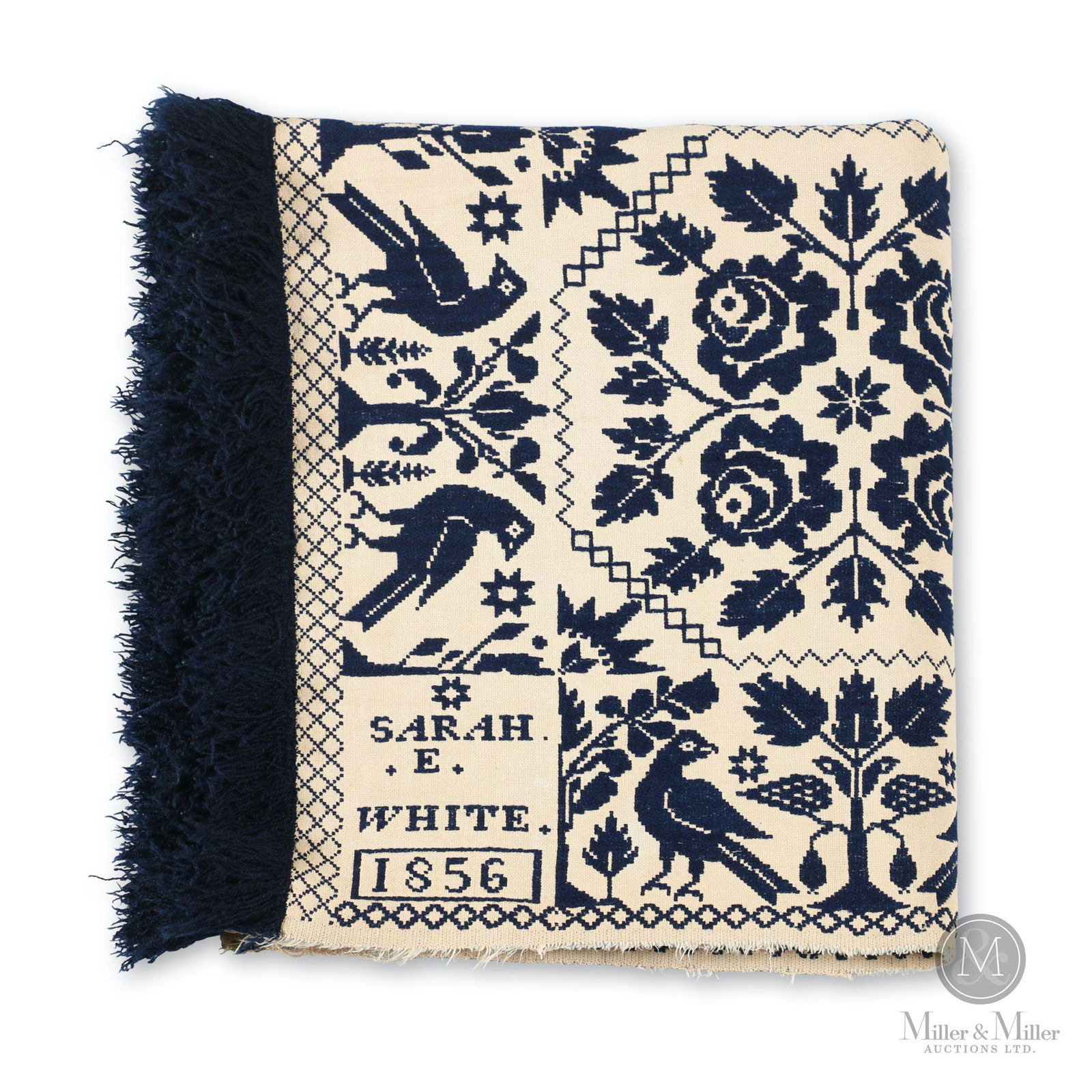 Signed Blue & White Jacquard Coverlet (1 of 9)