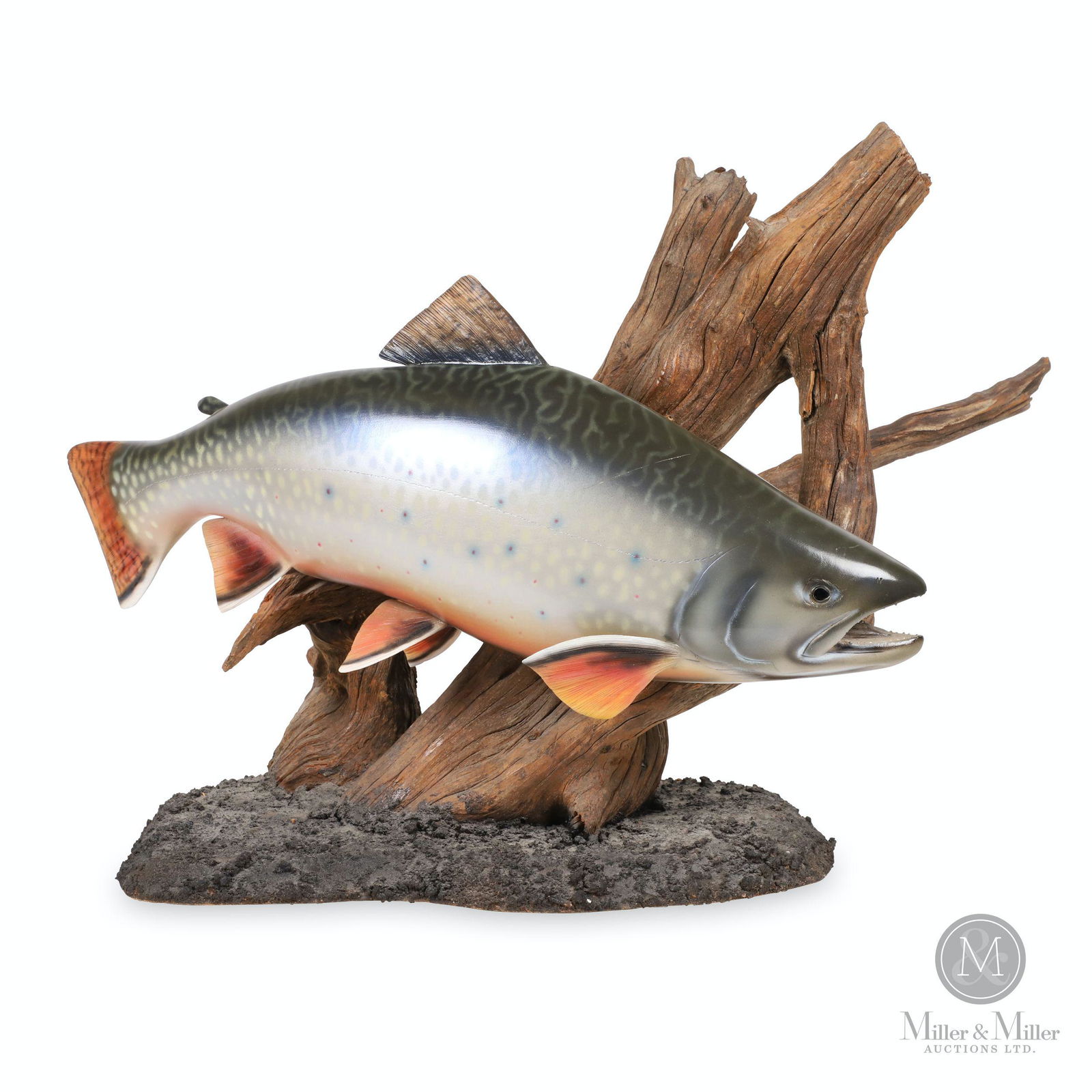 Signed D. Ford Fish Carving: Probably Canadian. 1989. Painted, carved wood. Signed and dated, "D. FORD, 1989" underside, base. 22" (l). Exhibits light scratch through surface of front right quarter. CODE-DCOY