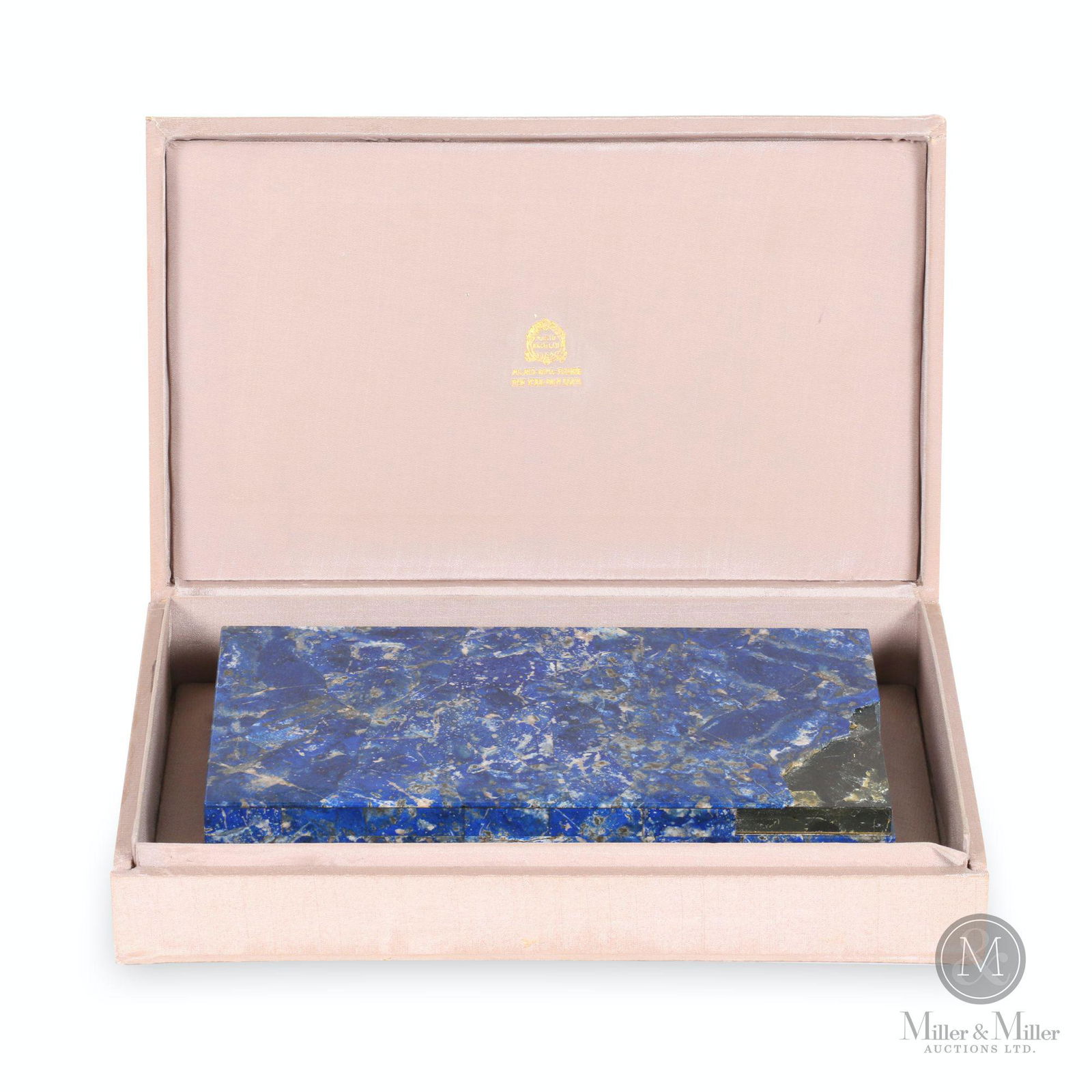 Mario Buccellati Sterling Lined Lapis Lazuli Trinket: Italian. 1990s. Slate box clad in lapis lazuli panels and lined with sterling silver. Includes original fitted presentation box. Box marked, "Mario Buccellati - Milan-Roma-Firenze-New York - Palm Beac