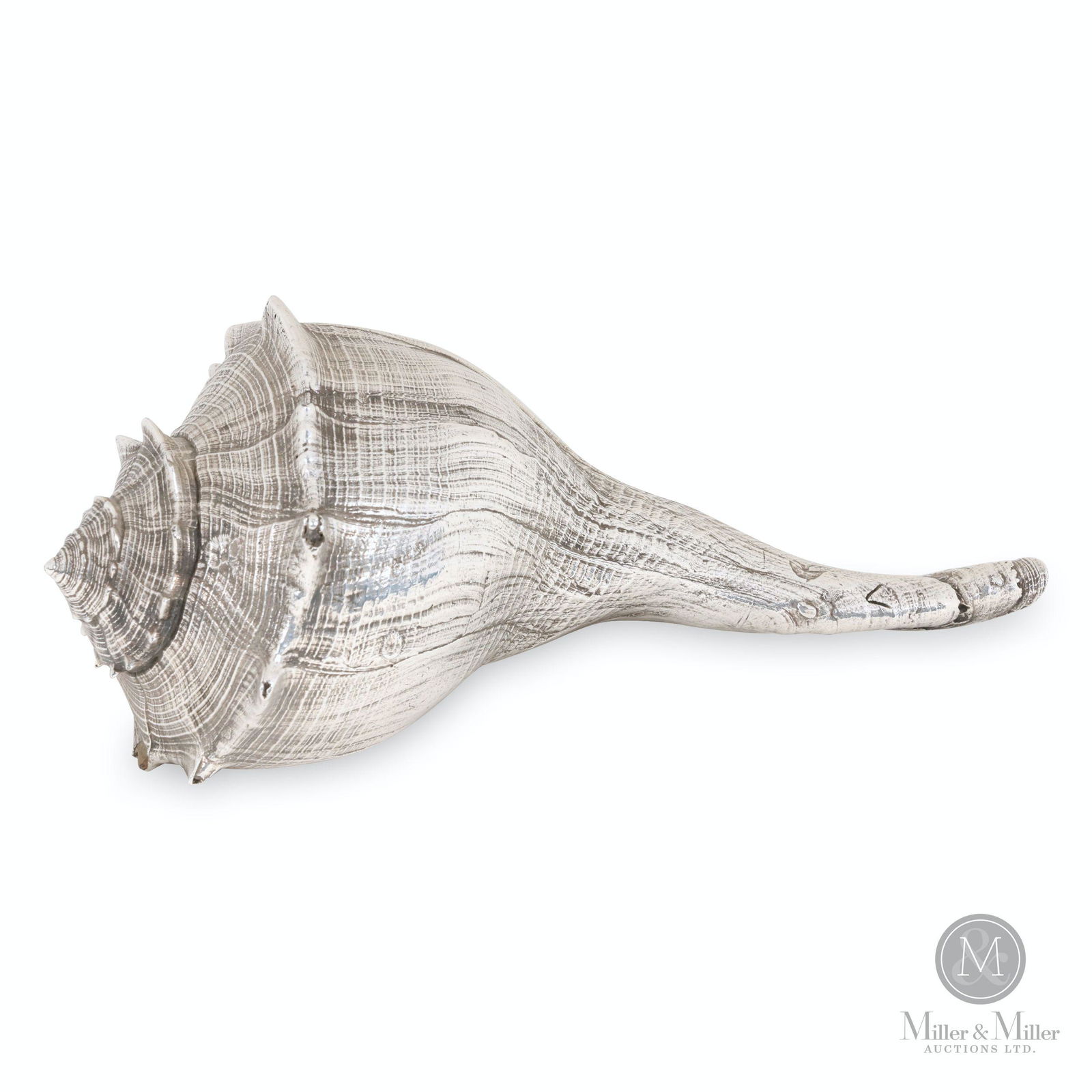 Mario Buccellati, Silvered Conch Shell: Italian. 20th century. Sterling silver. Lived from 1891-1965. 9.5 x 5.5 x 4" . CODE-SIL
