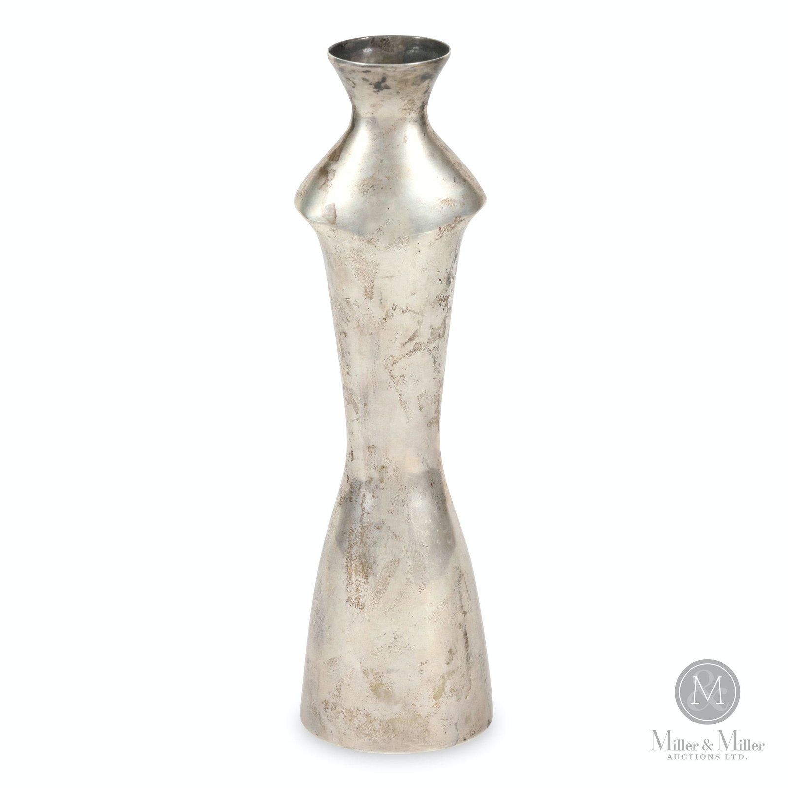 Aeros Genazzi, Milan Modernist Torso Vase: Italian. .800 silver. Early modernist torso vase. Hallmarked for Luigi e Eros Genazzi, underside. 3.25 x 2.5 x 12" (h). CODE-BRO